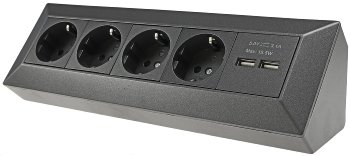 4-fach Steckdosenblock+2x USB, anthrazit, 250V~/ 16A, Aufbaumontage, USB 3,1A