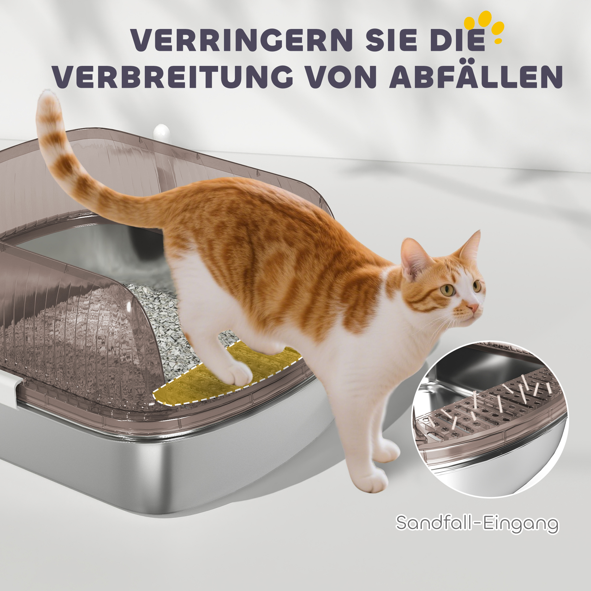 Katzenklo Edelstahl, Katzentoilette mit hohem Rand, Wanne, inklusive Schaufel, für große Katzen, 53x42x27cm, Kohlegrau