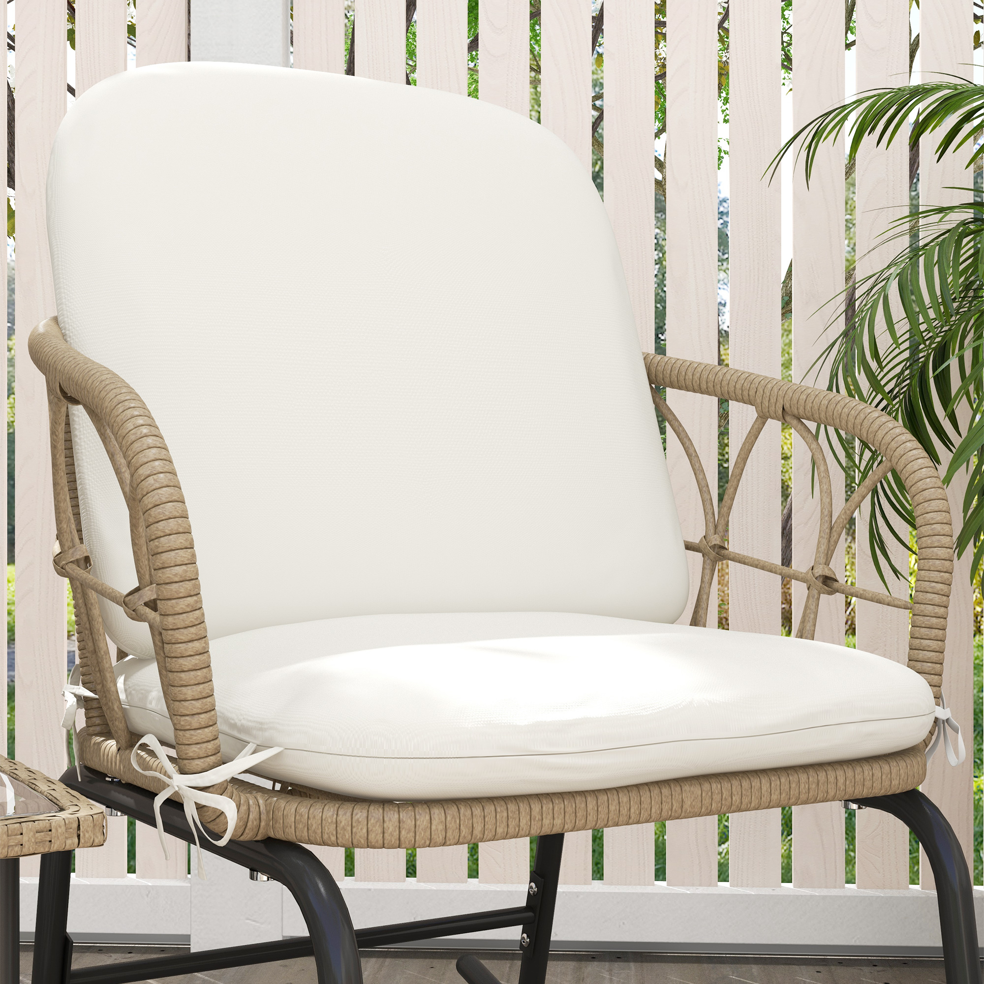 Schaukelstuhlset Schaukelstühle Bistro-Set, Bohostil, PE-Rattan, wetterbeständig, Creme