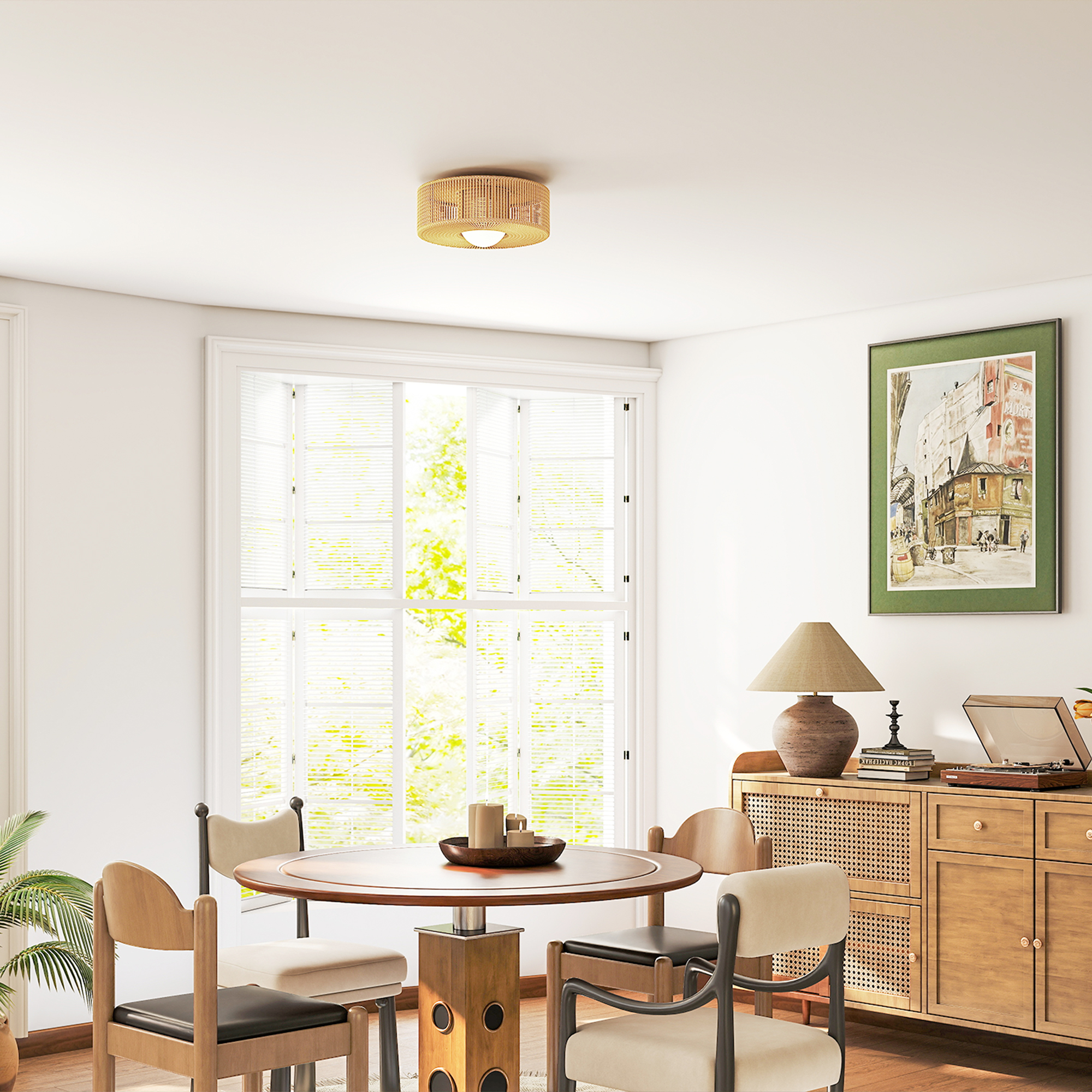 Deckenleuchte, Boho-Deckenlampe Hängend mit G9 LED Fassung, Lampenschirm aus Hanfseil Rund