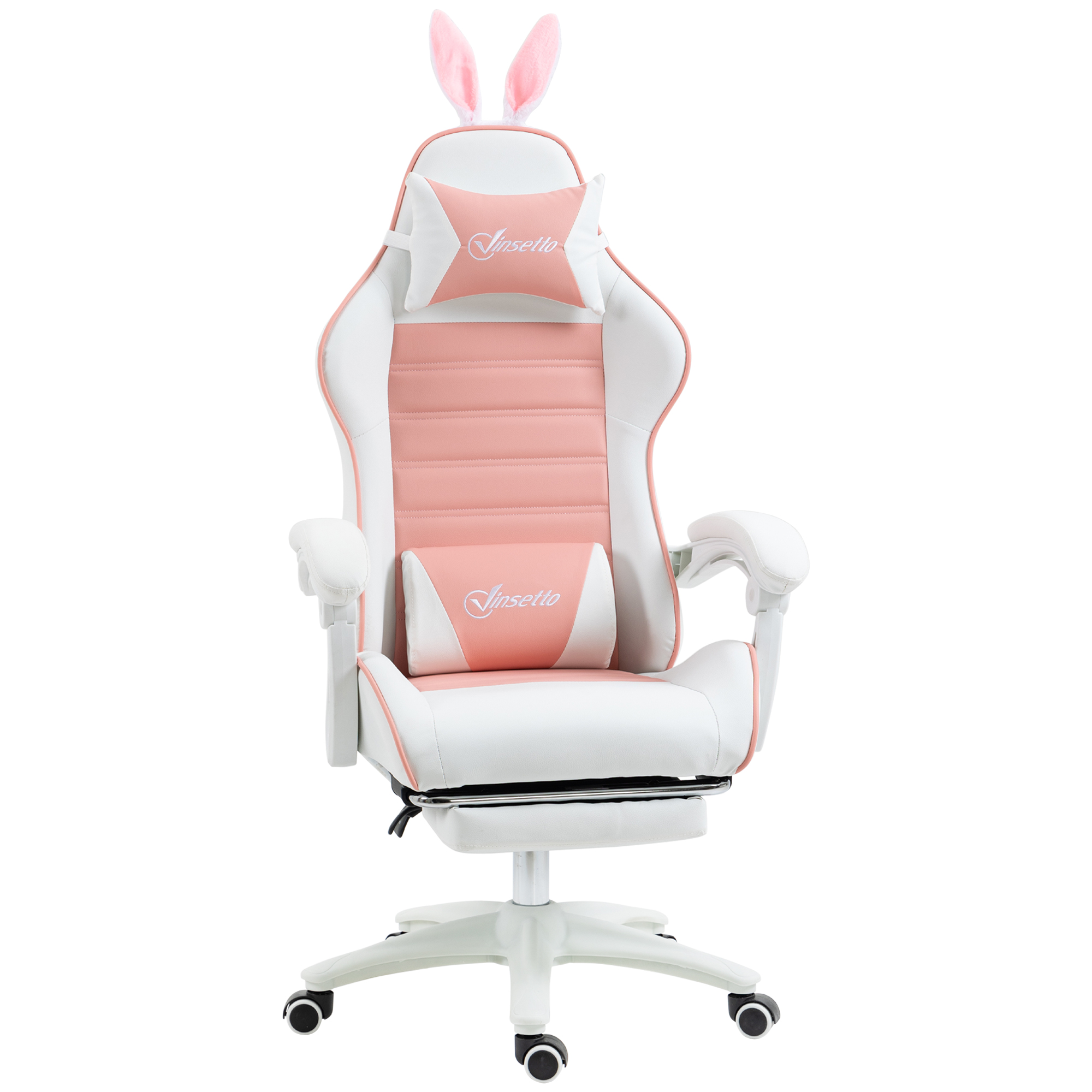 Gaming Stuhl Ergonomischer Gamer Stuhl mit Lendenwirbelstütze, Fußstütze Hasenohren Kopfkissen Rosa