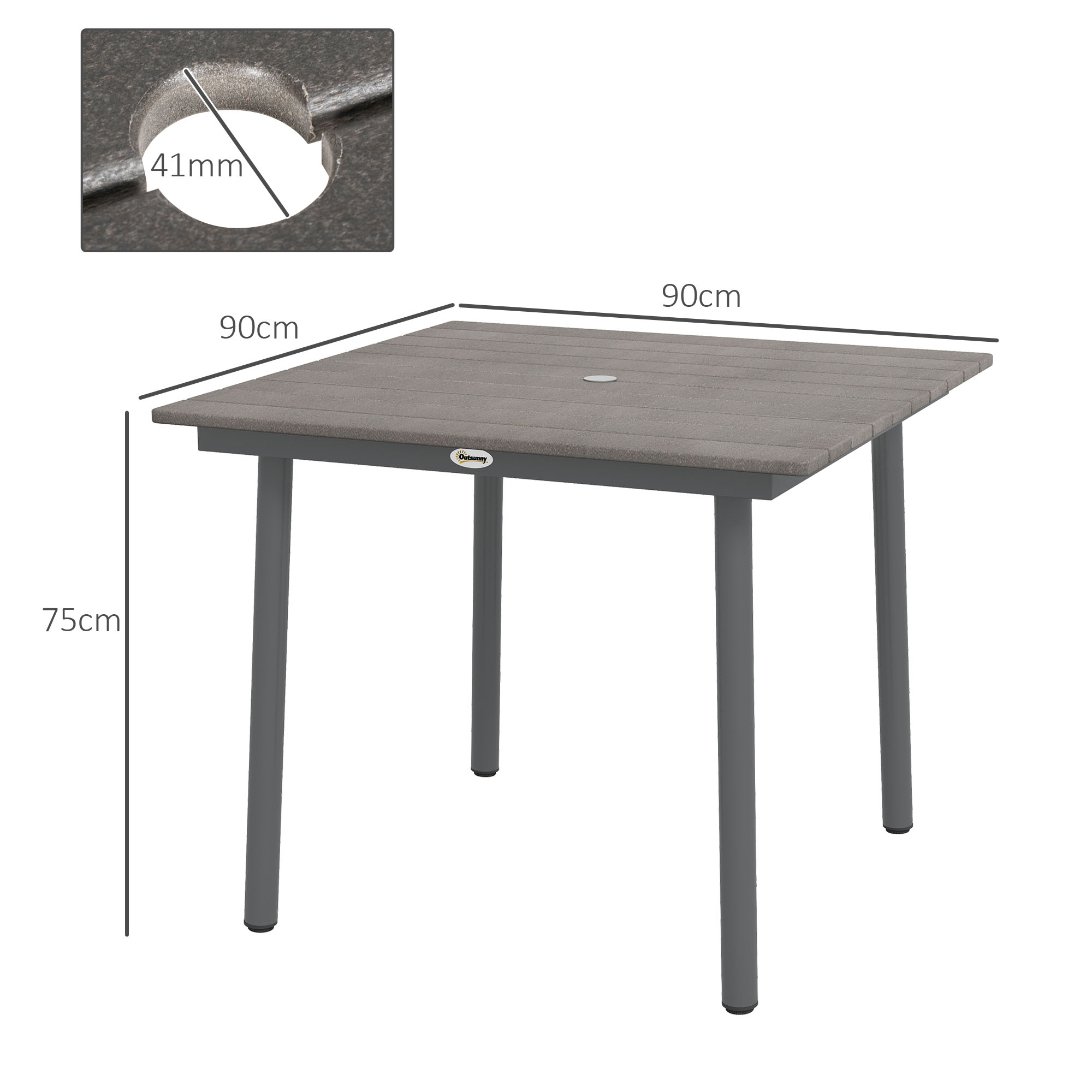 Gartentisch Outdoor-Esstisch Loungetisch, wetterbeständig, modernes Design, 90 x 90 x 75 cm, Dunkelgrau