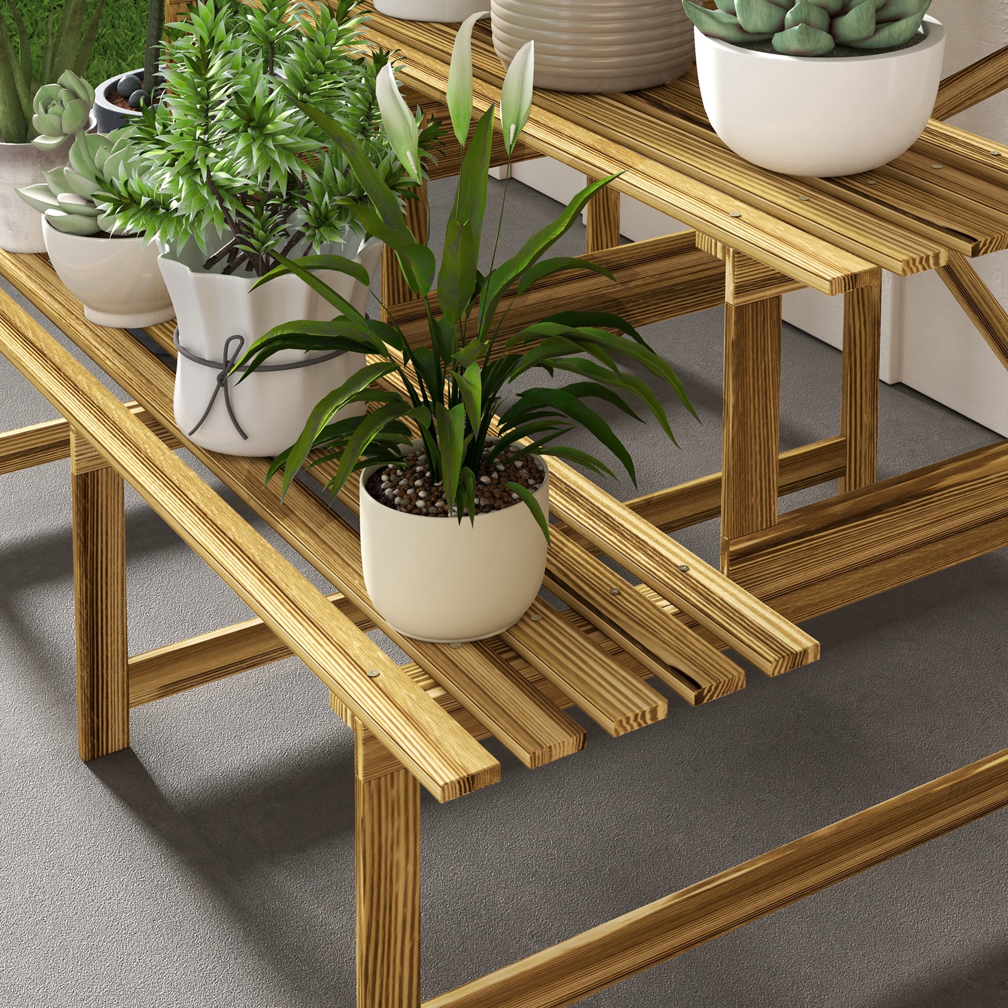 Pflanzentreppe, Blumentreppe, Blumenregal, Pflanzregal, Blumenständer, 3 Stufen, Tannenholz, 120 x 80 x 78cm