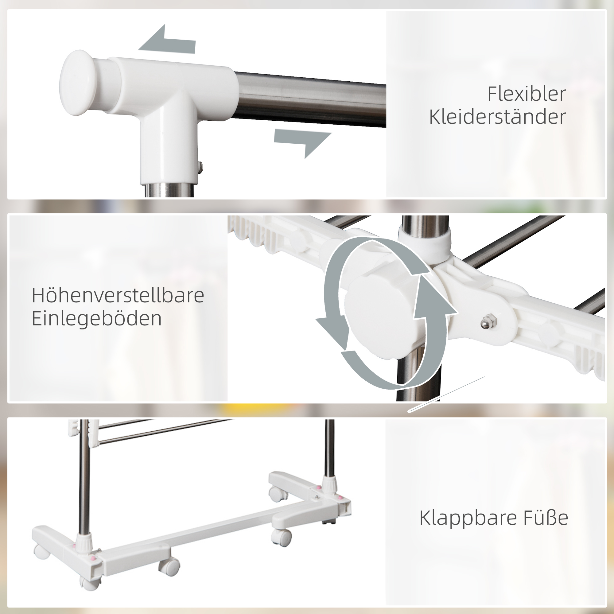 Turmwäscheständer ausziehbar Standtrockner mit 3 Ebenen, klappbare Flügel, Rollen, Wäschetrockner für Innen und Außen, Weiß, 83-136,5 x 45,5 x 154 cm