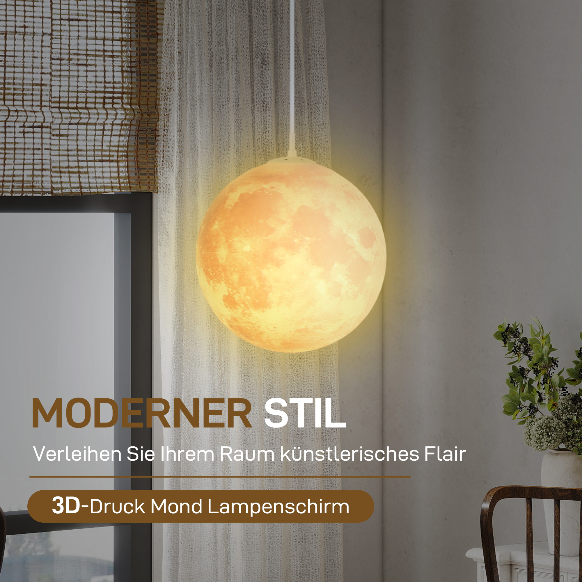Mondlampe, 3D-Druck, App-Steuerung, Musik-kompatibel, verschiedene Licht-Modi, Weiß