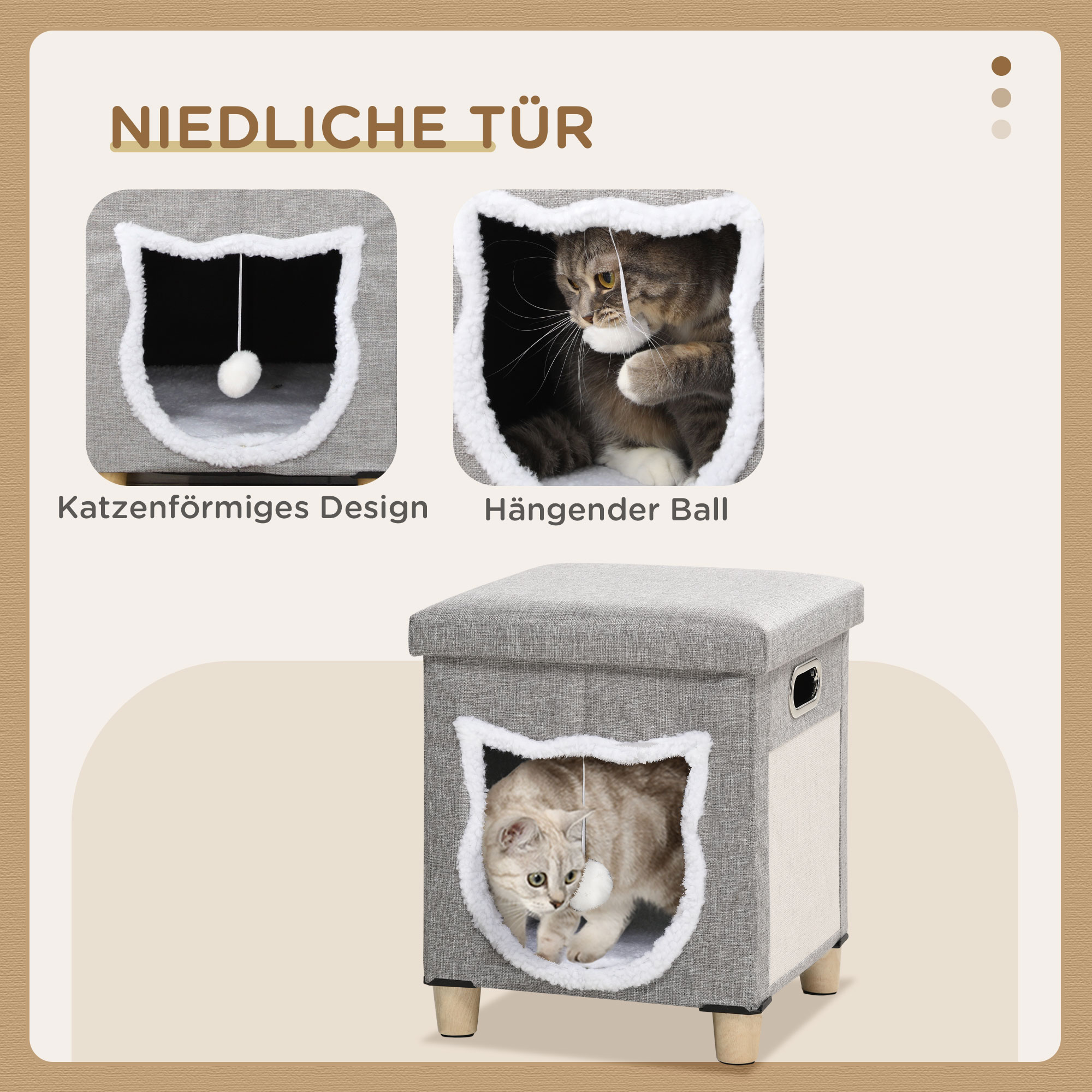 Katzenhöhle, Katzenhaus, inkl, Spielball, waschbares Kissen, 35,5 cm x 35,5 cm  x 42,5 cm