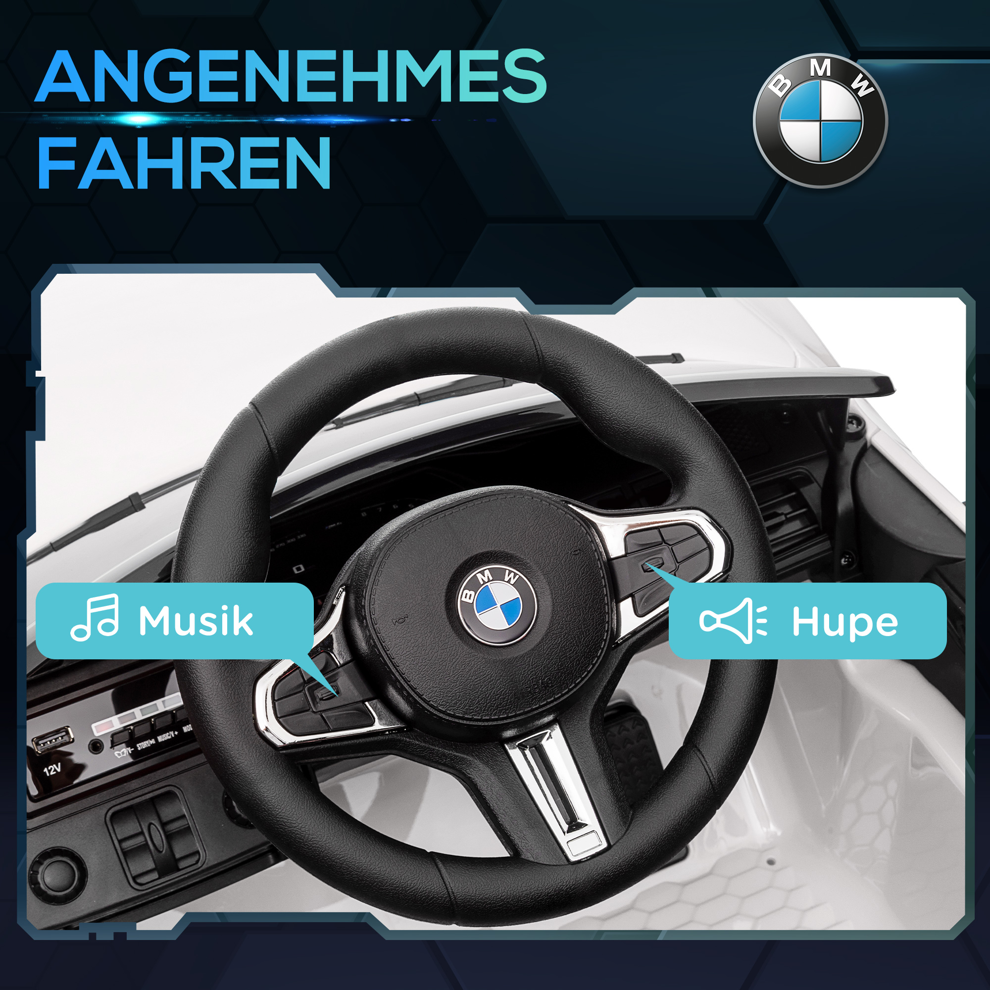 Elektro-Kinderauto BMW M4, Sound & Licht, 3-5 km/h, inkl. Fernsteuerung, für 3-5 Jahre, Weiß