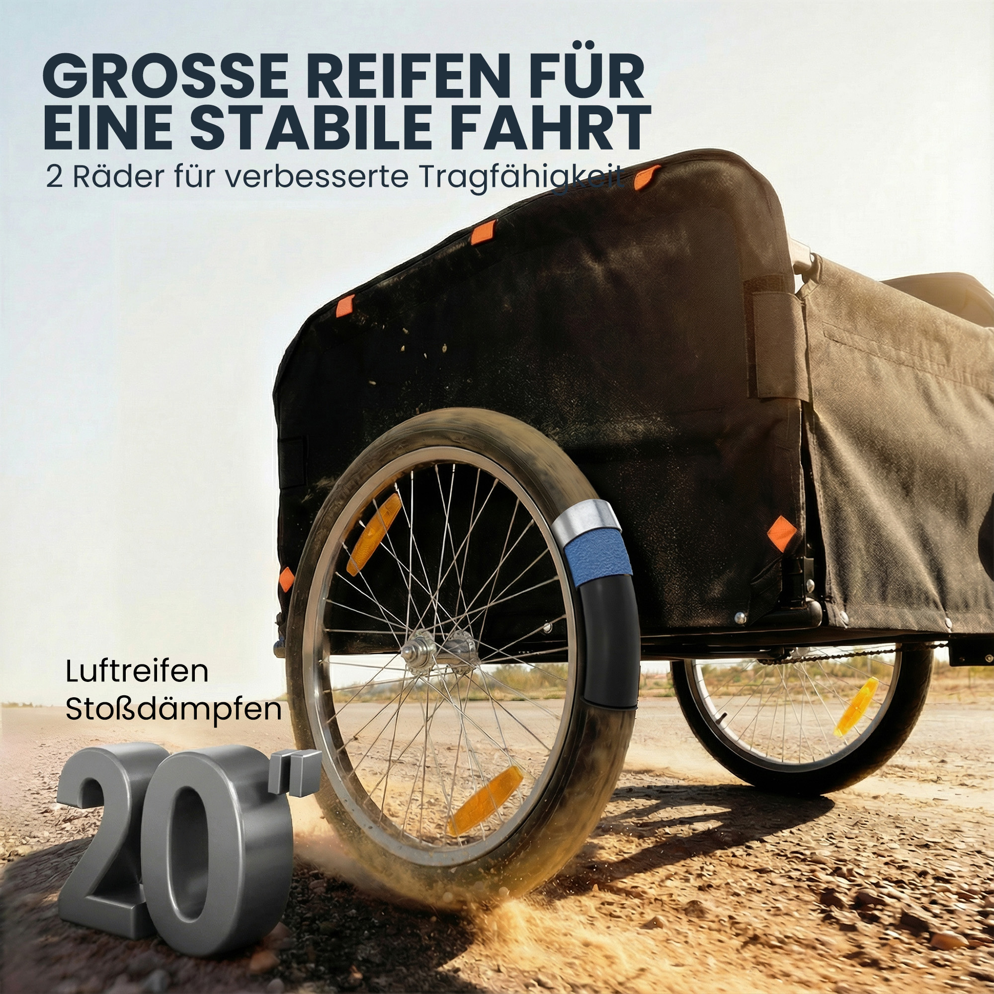 Fahrradanhänger 170 Liter Fahrrad Lastenanhänger mit Kupplung Abdeckplane 51 cm Schnellspannend Luftreifen bis 40 kg