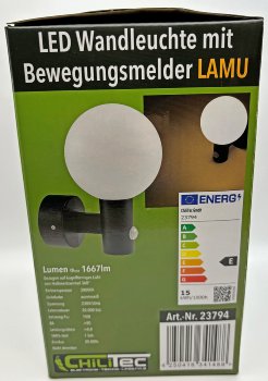 LED Wandleuchte "LAMU" mit PIR-Sensor / IP65, 15W, schwarz, 3000k / warmweiß