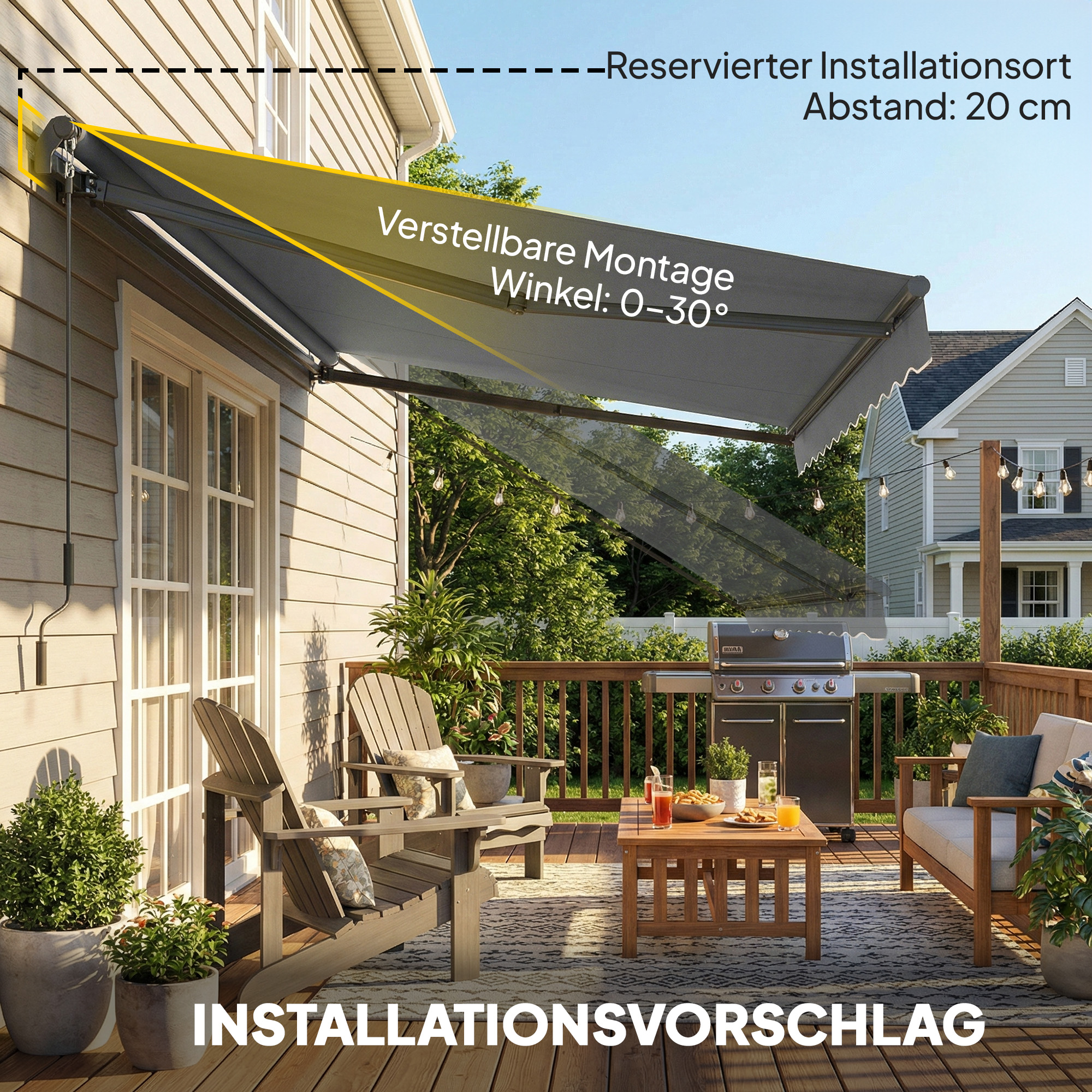 Gelenkarmmarkise Markise 350 x 300cm Gelenkmarkise inkl Kurbel & Wandhalterung, Winkel einstellbar