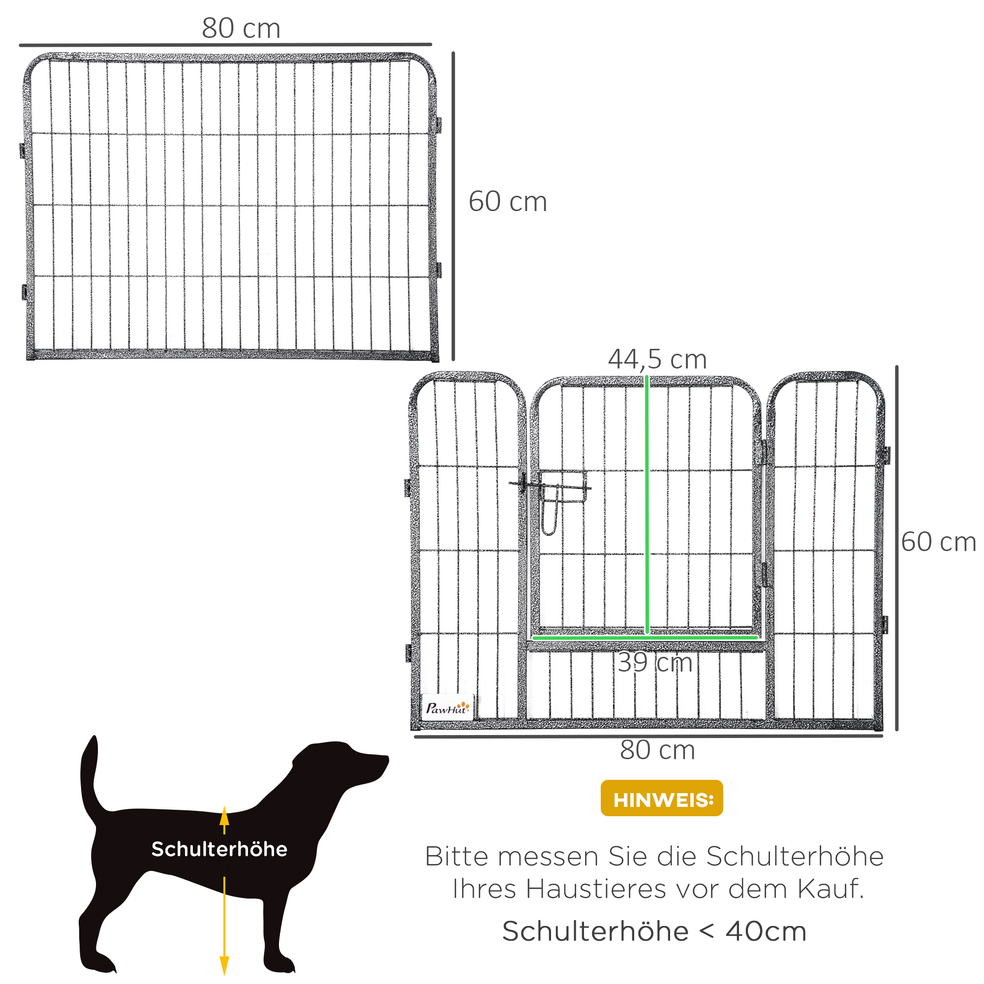 Welpenauslauf Freigehege 16 Segmente 60 cm Hoch Laufstall für Haustier welpengitter Zaun Laufgitter Laufstall Hundegehege Outdoor Gitter Welpen gestaltbar mit 2 Tür Stahl Grau