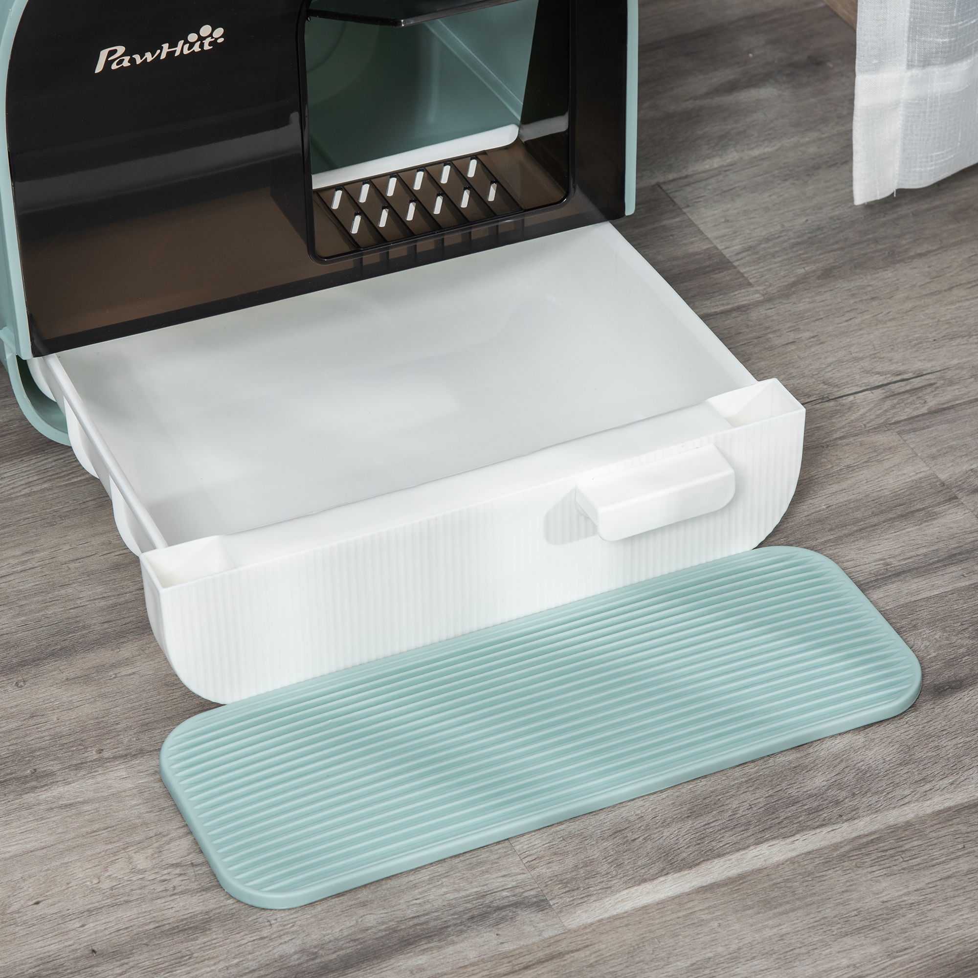 Katzentoilette Katzenklo mit Deckel Streuschaufel Streufangmatte Grün 43 x 44 x 47cm