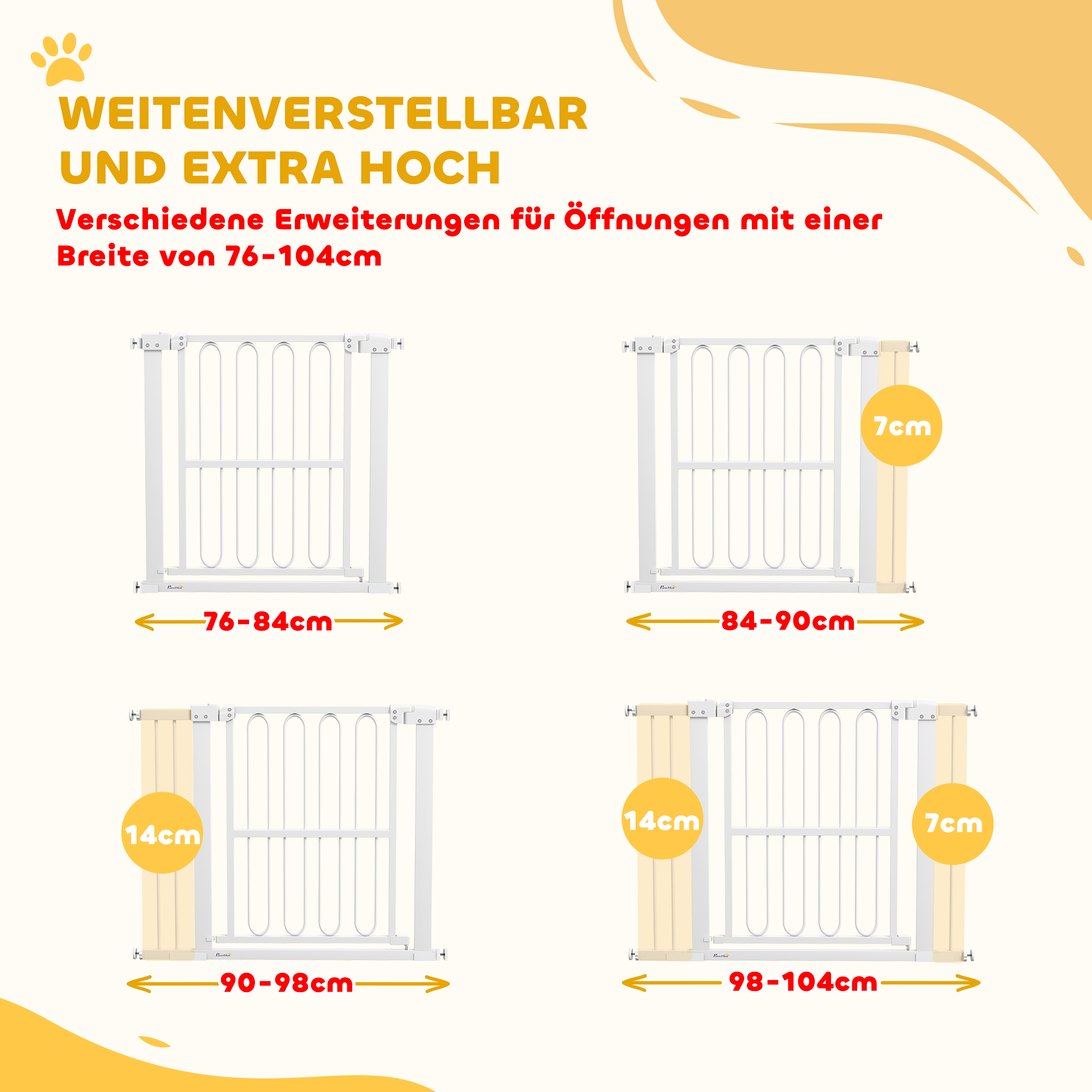 Türschutzgitter Hund, 76-104 cm Absperrgitter ohne Bohren, Treppengitter