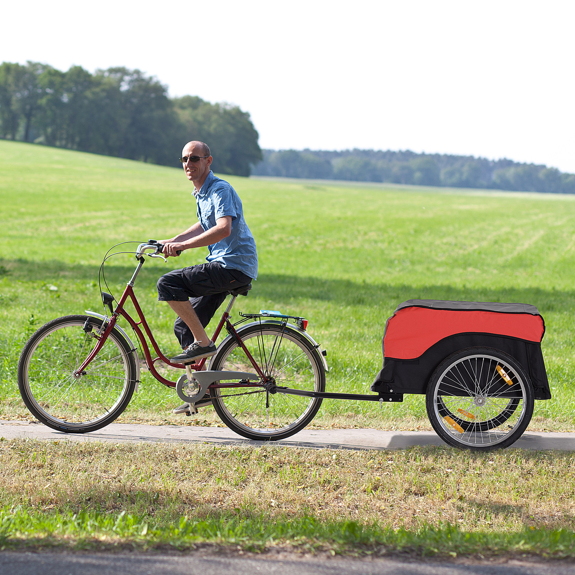 Transportanhänger Lastenanhänger Fahrrad Anhänge Lasten-Fahrradanhänger CargoTrailer (Rot-Schwarz)