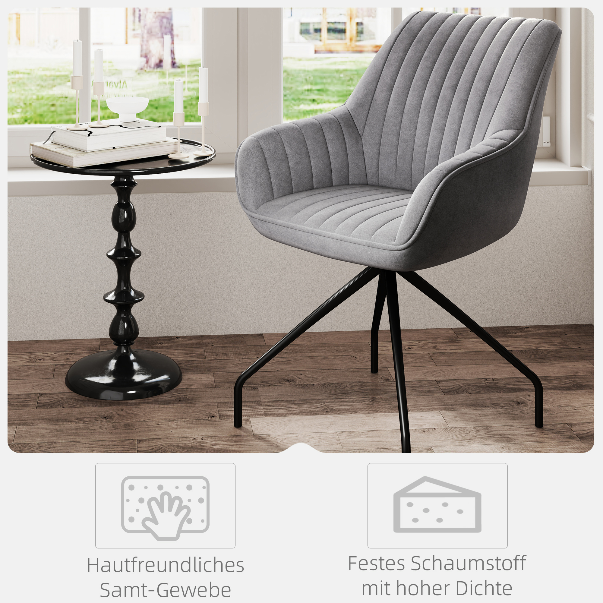 Drehbarer Armstuhl, Moderner Akzentsessel mit Metallbeinen für Wohnzimmer, Schlafzimmer, Büro, Grau