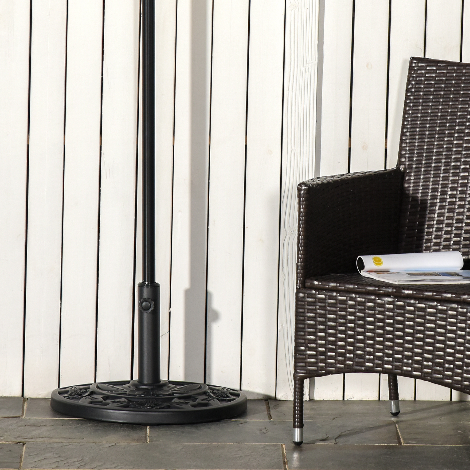 Sonnenschirmständer, halbrund, 9 kg, Blumendesign, HDPE/Zement, für Schirmmasten Ø35/38/48 mm