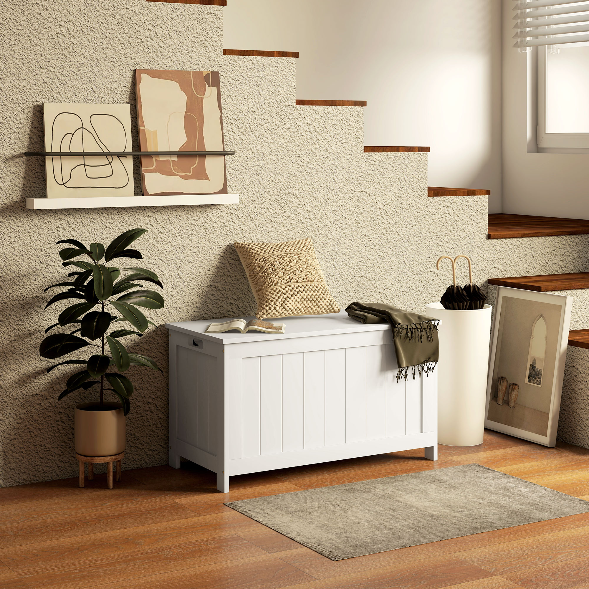 Aufbewahrungsbox Aufbewahrunskiste Spielzeugtruhe, MDF, 2 Griffe, 81 x 40 x 46 cm, Weiß