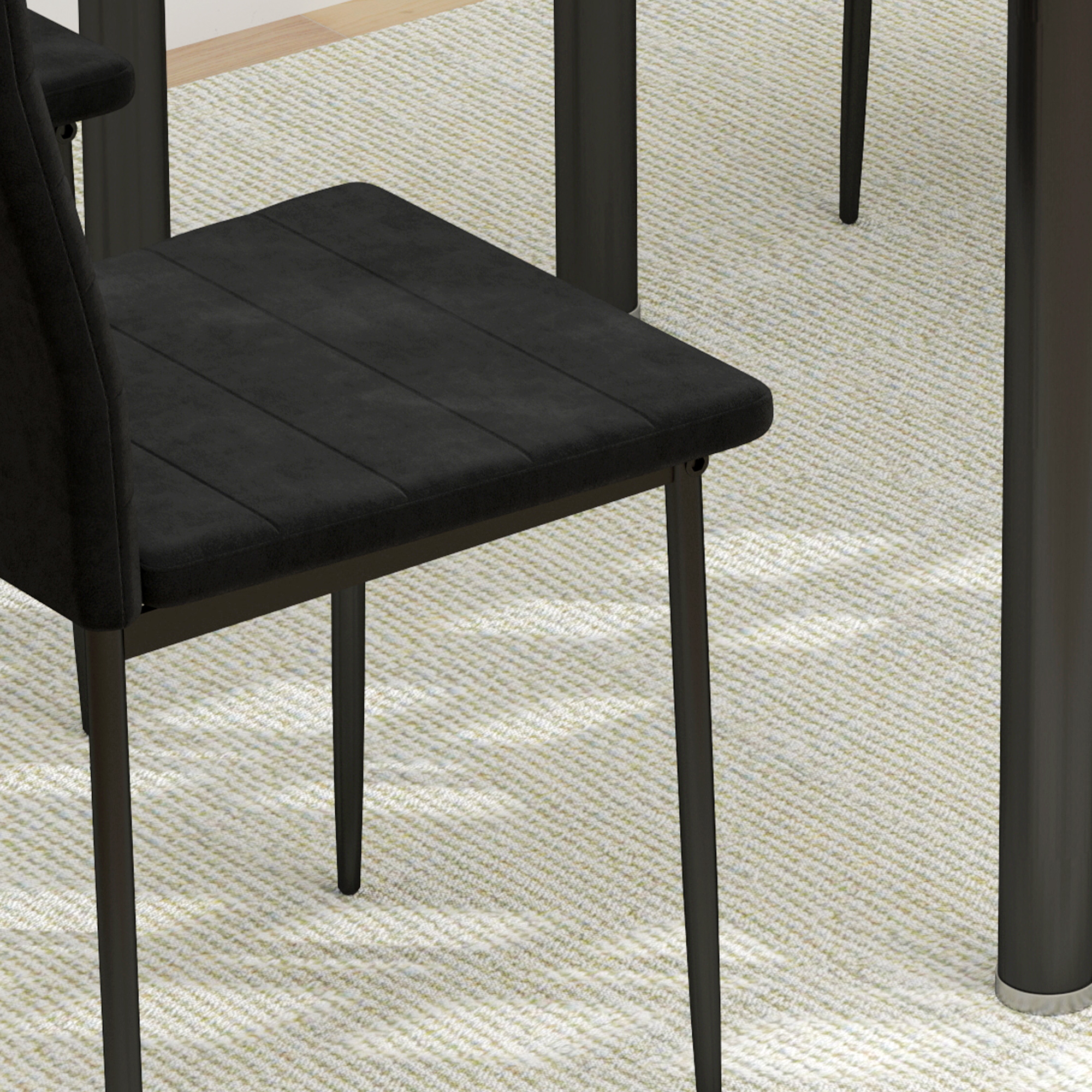 4er-Set Esszimmerstühle, armloses Design, Stoffpolsterung, Metallbeine, Schwarz