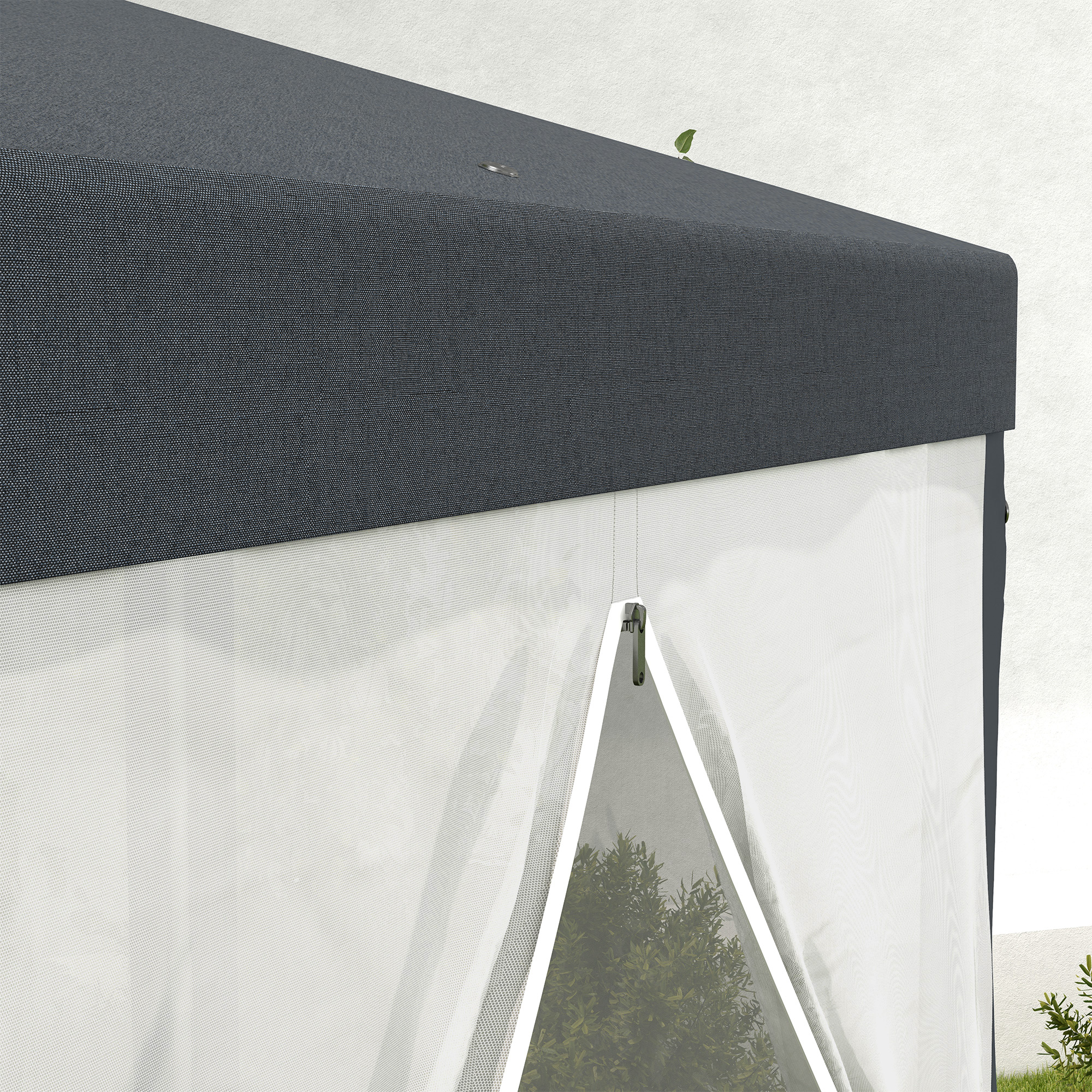 Gartenpavillon, 6-eckig, Netzvorhänge, Metallgestell, 3,94x3,412x2,5m, Dunkelgrau