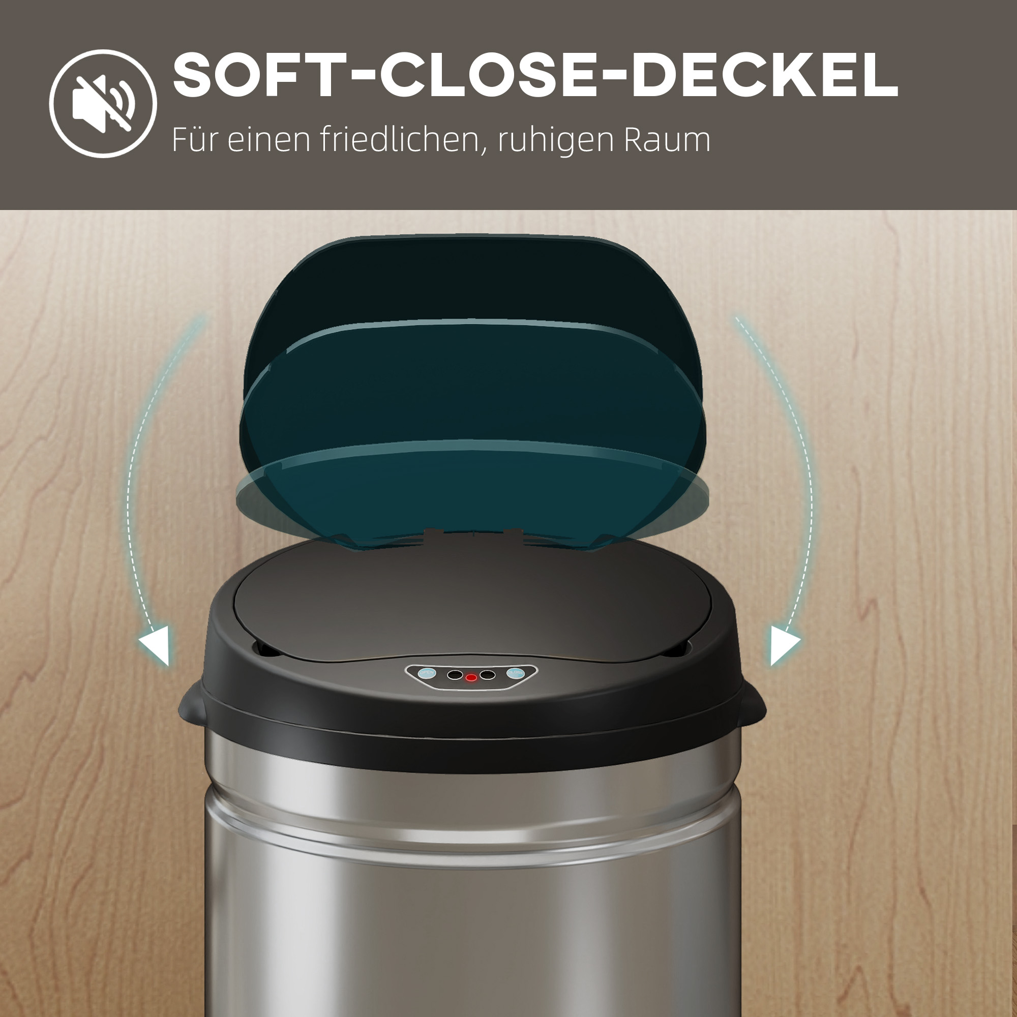 42 Liter Sensor-Mülleimer mit Soft-Close-Funktion, berührungsfreier Abfalleimer aus Edelstahl für hygienische Küchen