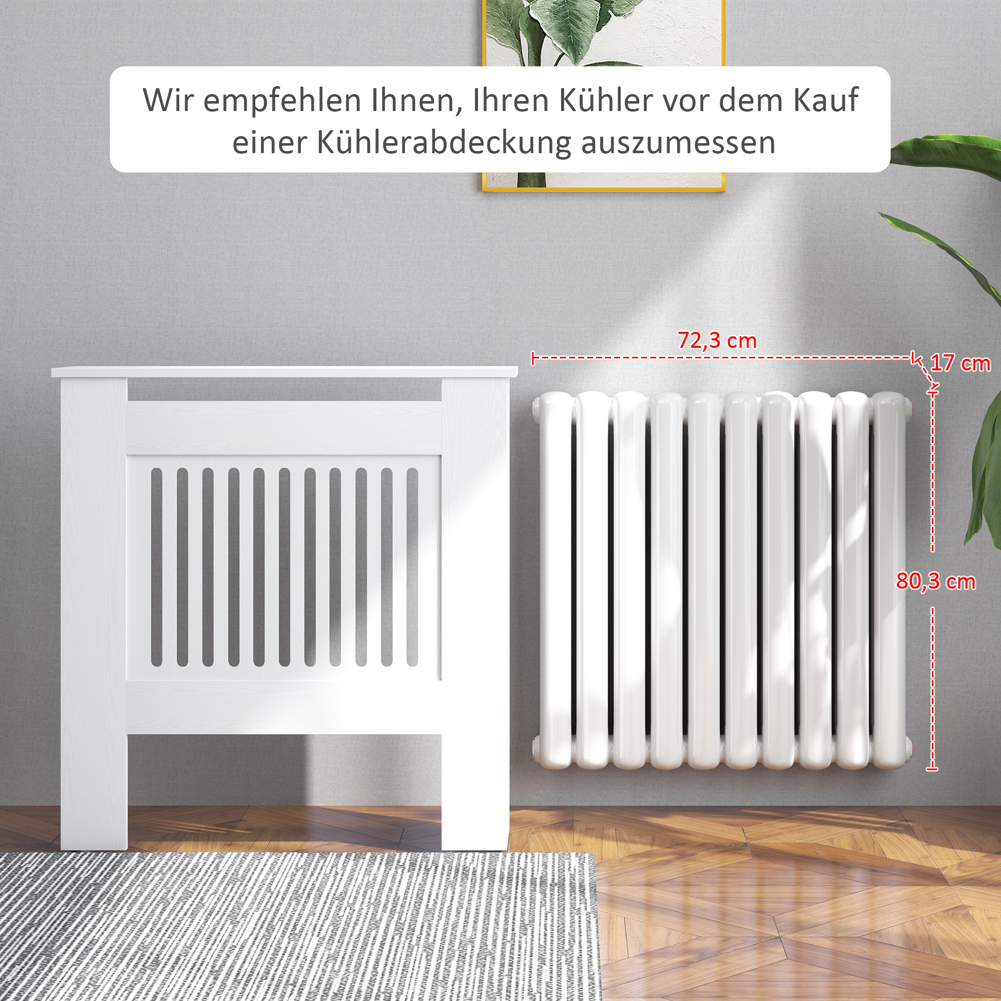 Heizkörperverkleidung, Heizungsabdeckung, 78 x 19 x 81cm, Heizkörper-Abdeckung für Schlafzimmer, Wohnzimmer, MDF, Weiß