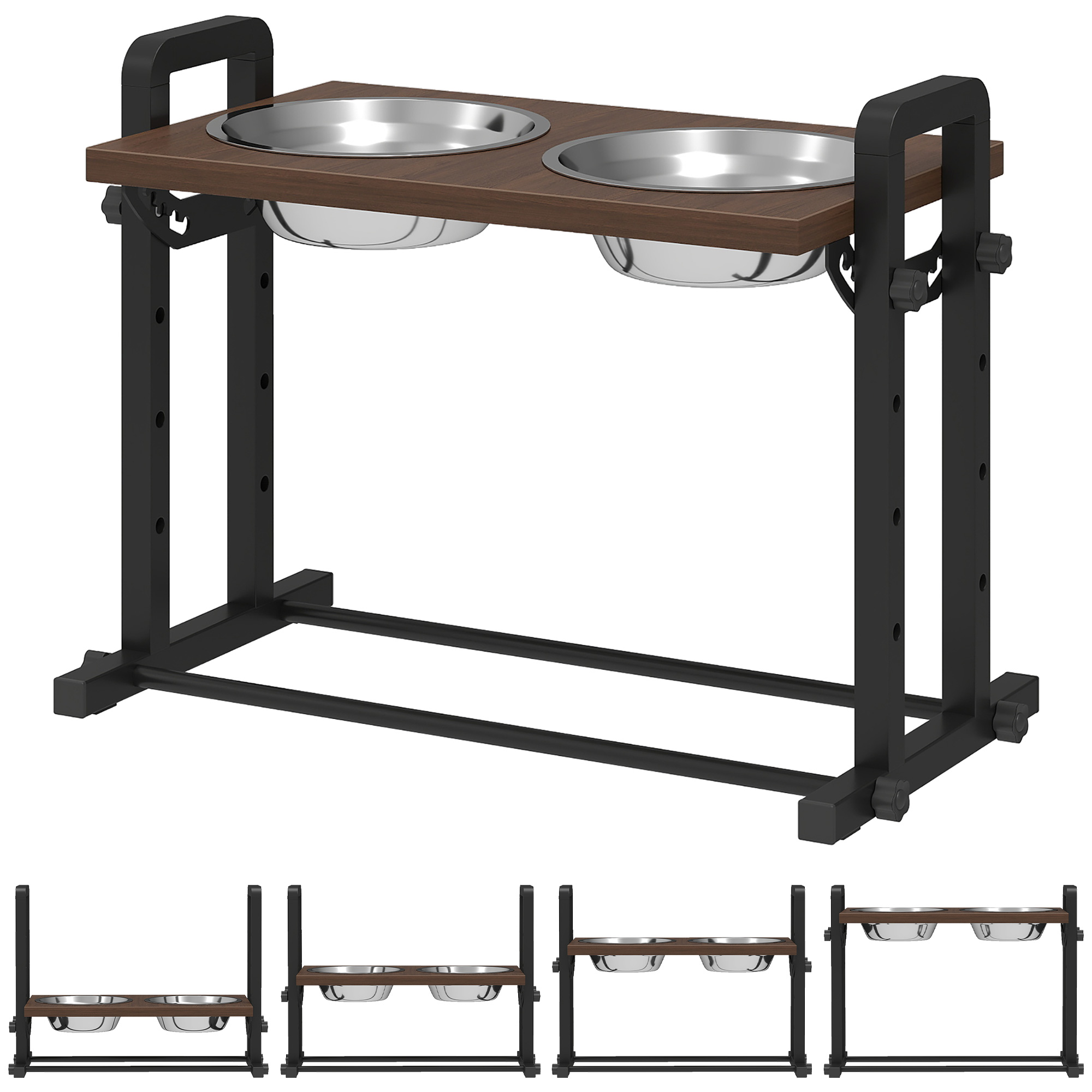 Hundenapf erhöht 4 höhenverstellbare Futternapf mit Ständer, 2 x 1,2 L Edelstahlnäpfen, 3 einstellbaren Winkeln, Braun