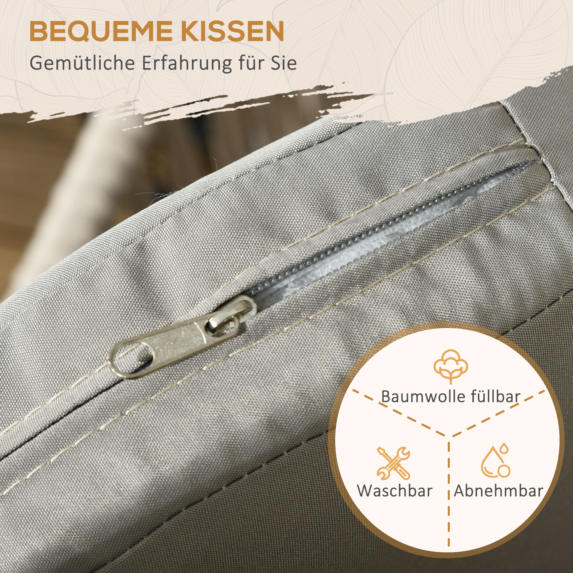 Terrassenstuhl 2er-Set, Boho-Stil, bequeme Sitzschale, Sitzauflagen, waschbarer Bezug, Metallrahmen, Beige