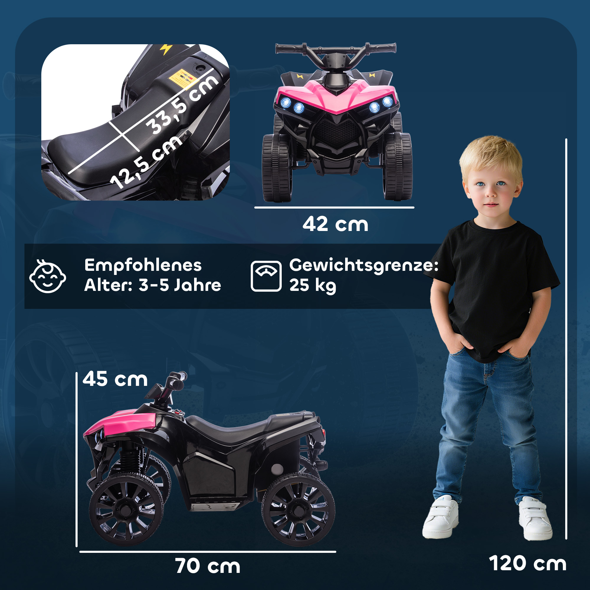 Kinder Quad Elektro 6V Kinderquad mit Vorwärts-, Rückwärtsfunktion, Musik, LED-Scheinwerfer Rosa