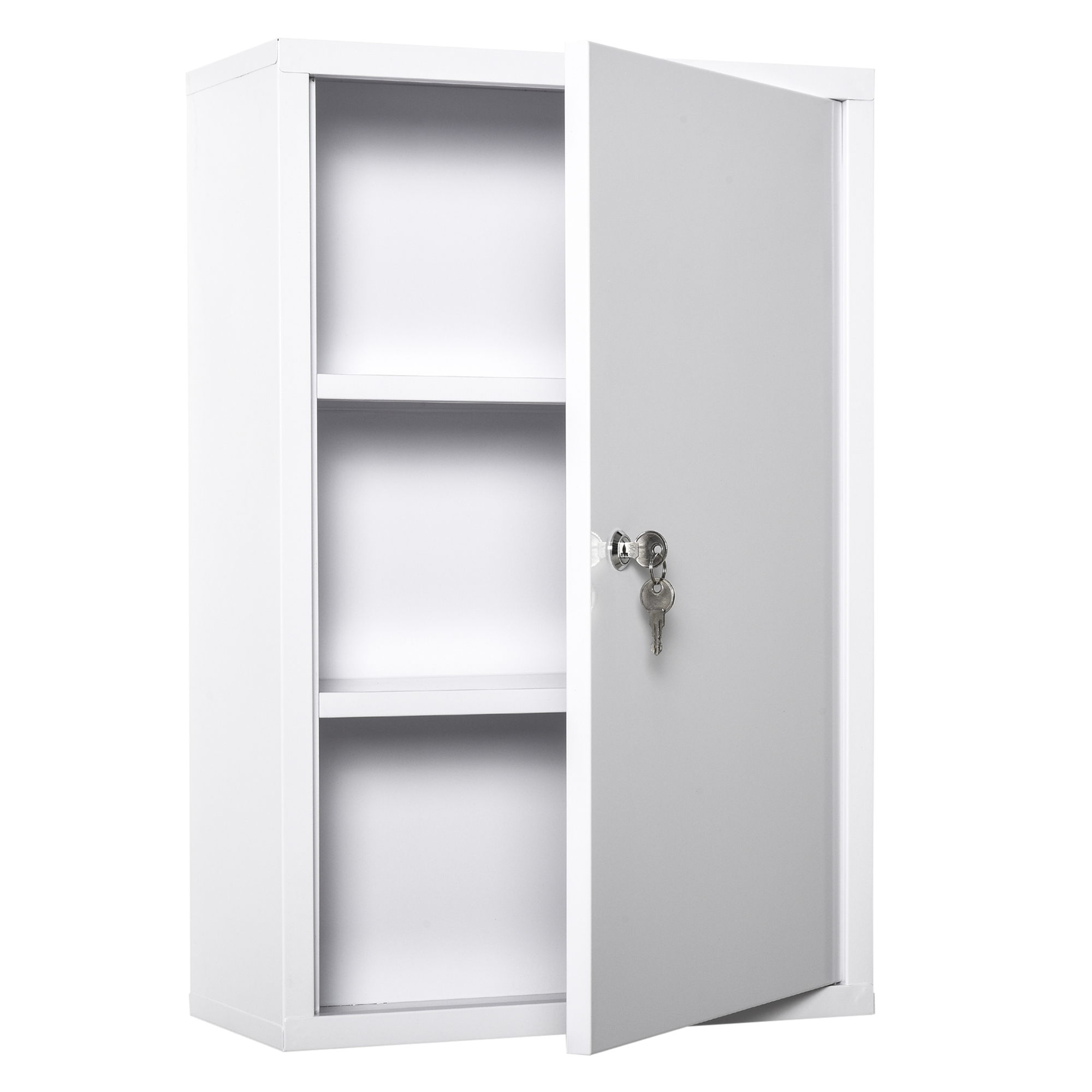 Medizinschrank Arzneischrank zur Medikamenten-Aufbewahrung, Abschließbar Medikamentenschrank Metall mit 3 Fächern Erste-Hilfe-Schrank, 40 x 18 x 60 cm, Weiß