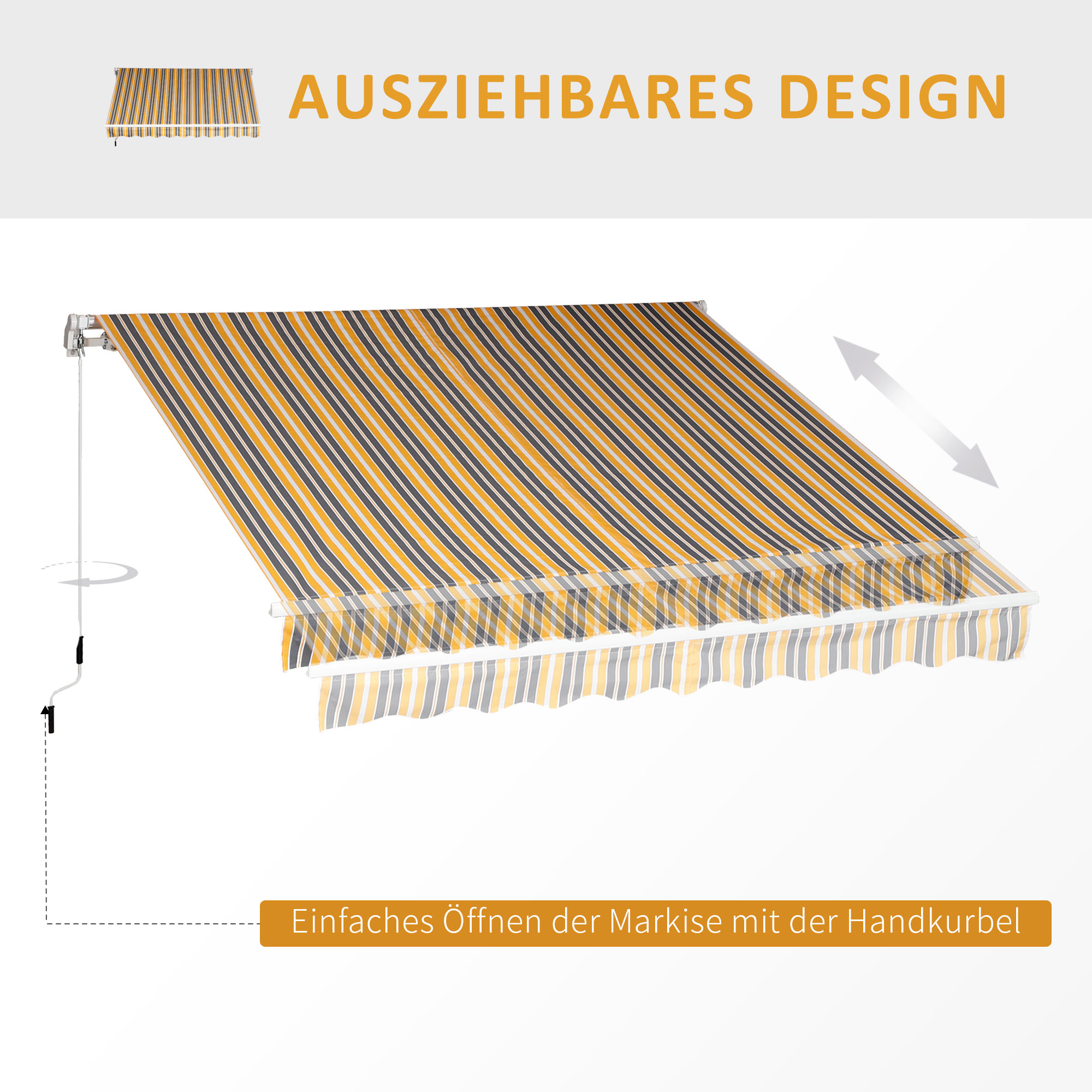 Markise Gelenkarmmarkise Sonnenschutz Handkurbel Balkon Alu Gelb Grau 2,95 x 2,45 m