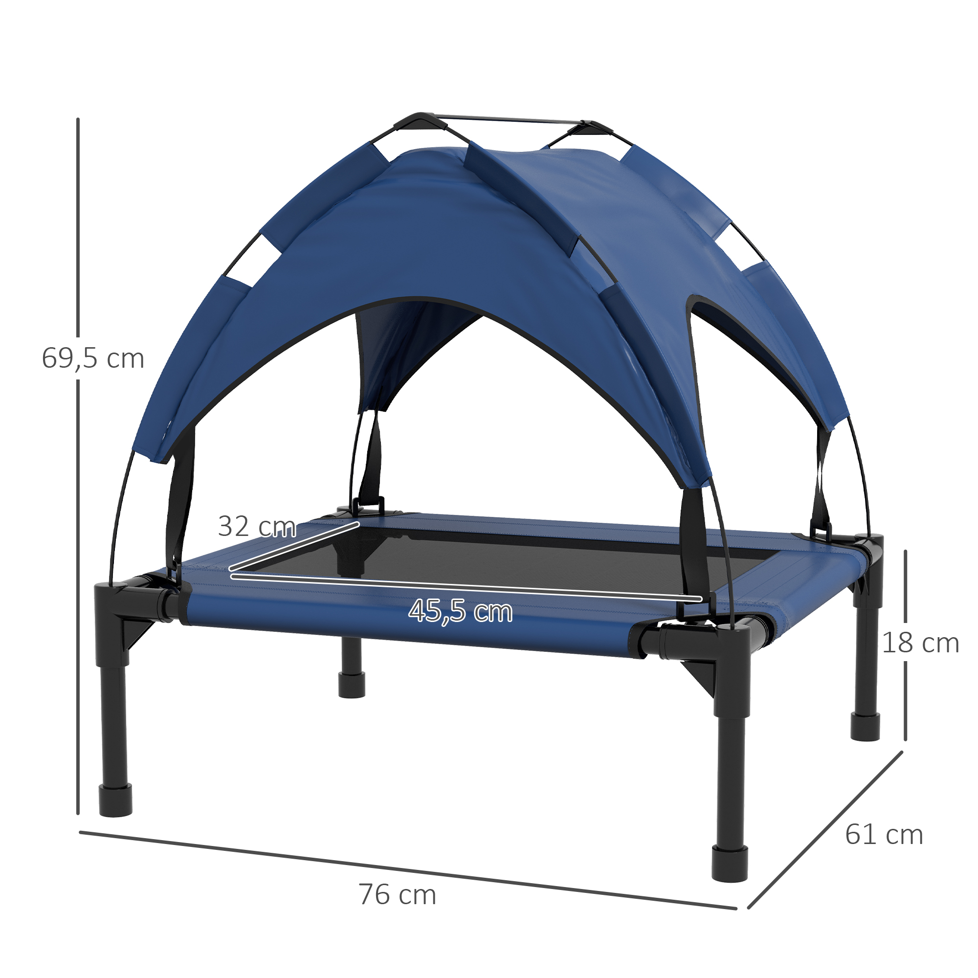 Hundebett mit Dach, atmungsaktiv, wasserabweisend, bis 20 kg, 76 x 61 x 69,5 cm, Dunkelblau
