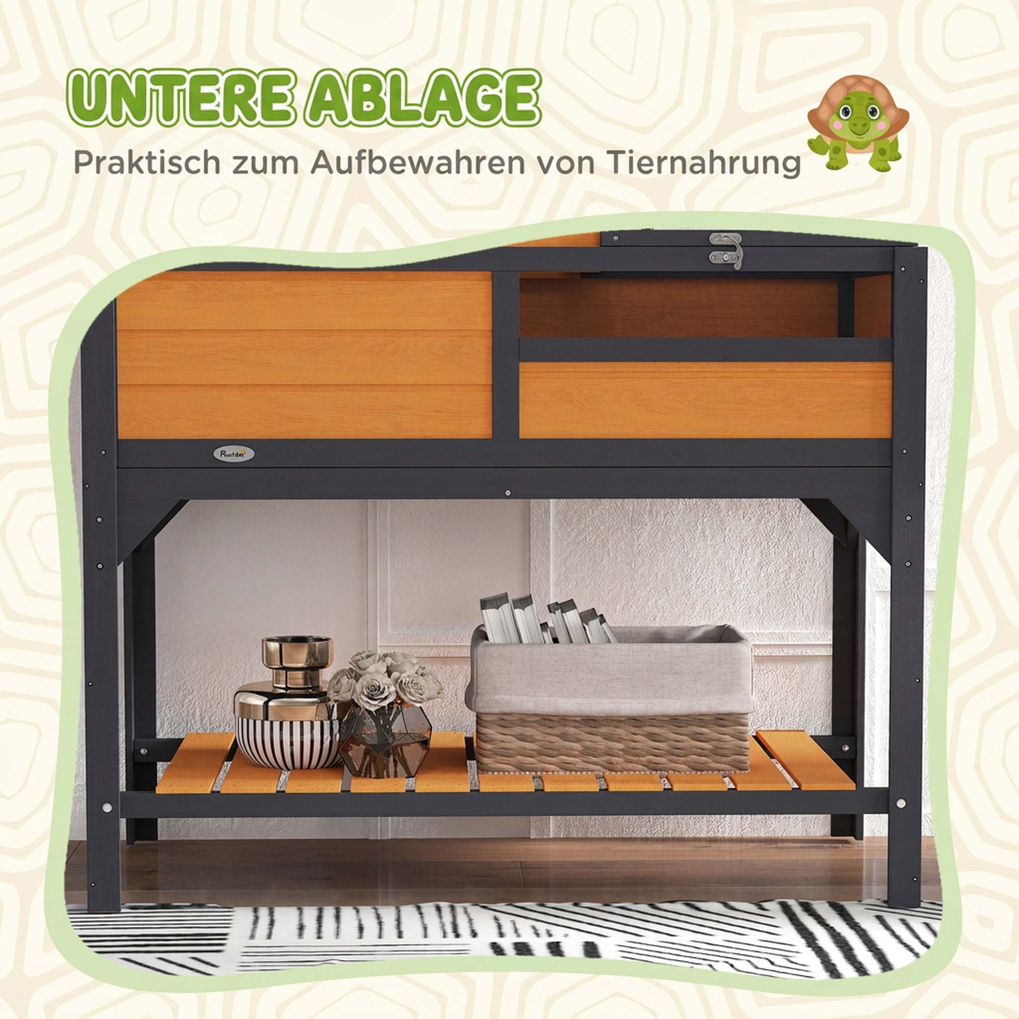 Schildkrötenhaus Holz 2-stöckig Schildkrötengehege mit Regal, Lampenhalterung Haupthaus Acrylfenster Klappdach