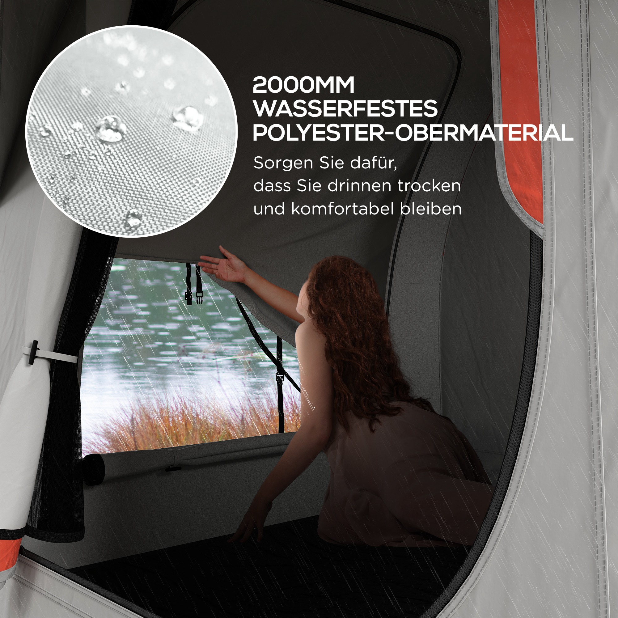 Autozelt Campingzelt, 3 Türen, wetterbeständig, 239cm x 210cm x 210cm, Orange + Grau