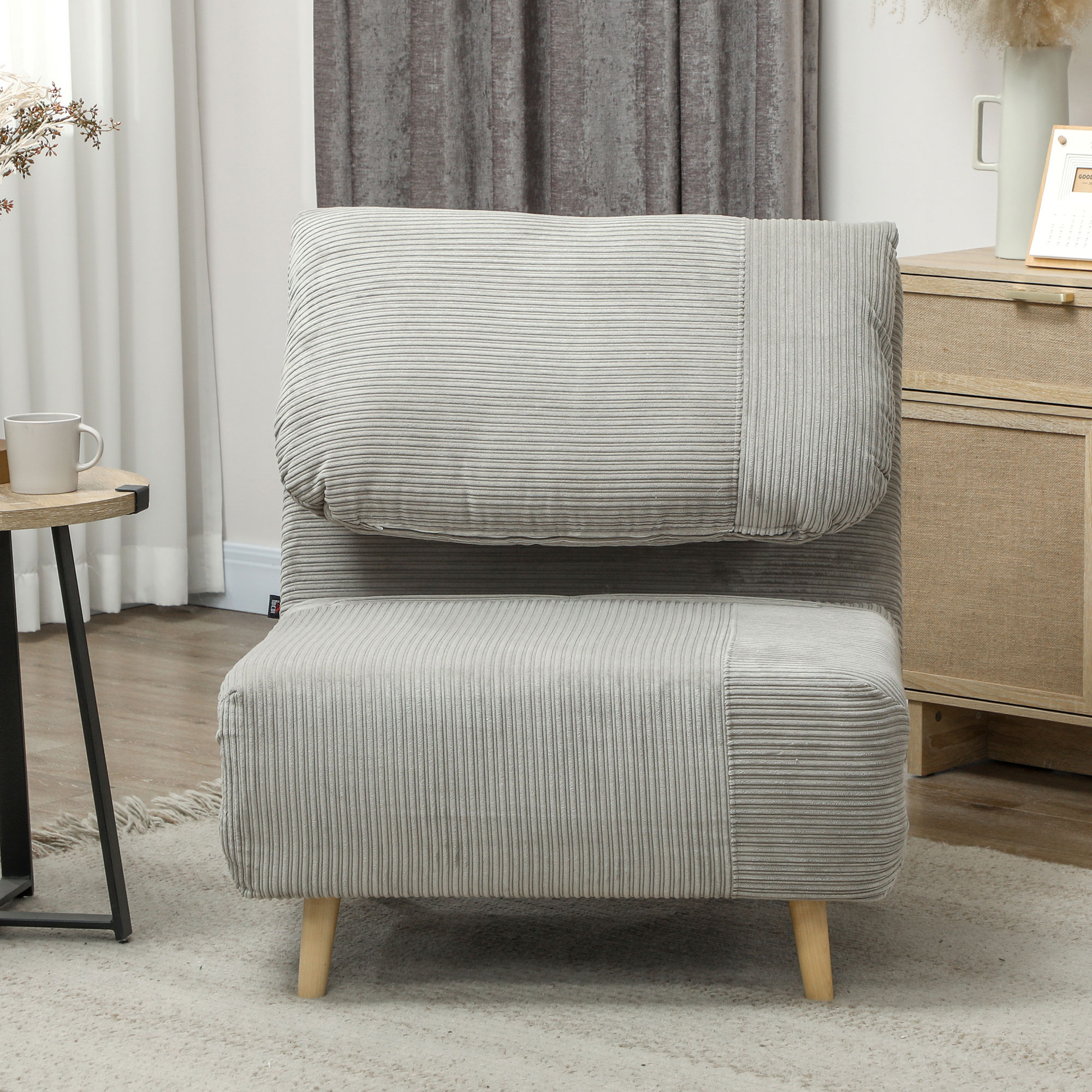 2-in-1 Schlafsessel Gästebett, verstellbare  Kopfstütze Cord-Optik 82 cm x 87 cm x 89 cm Grau