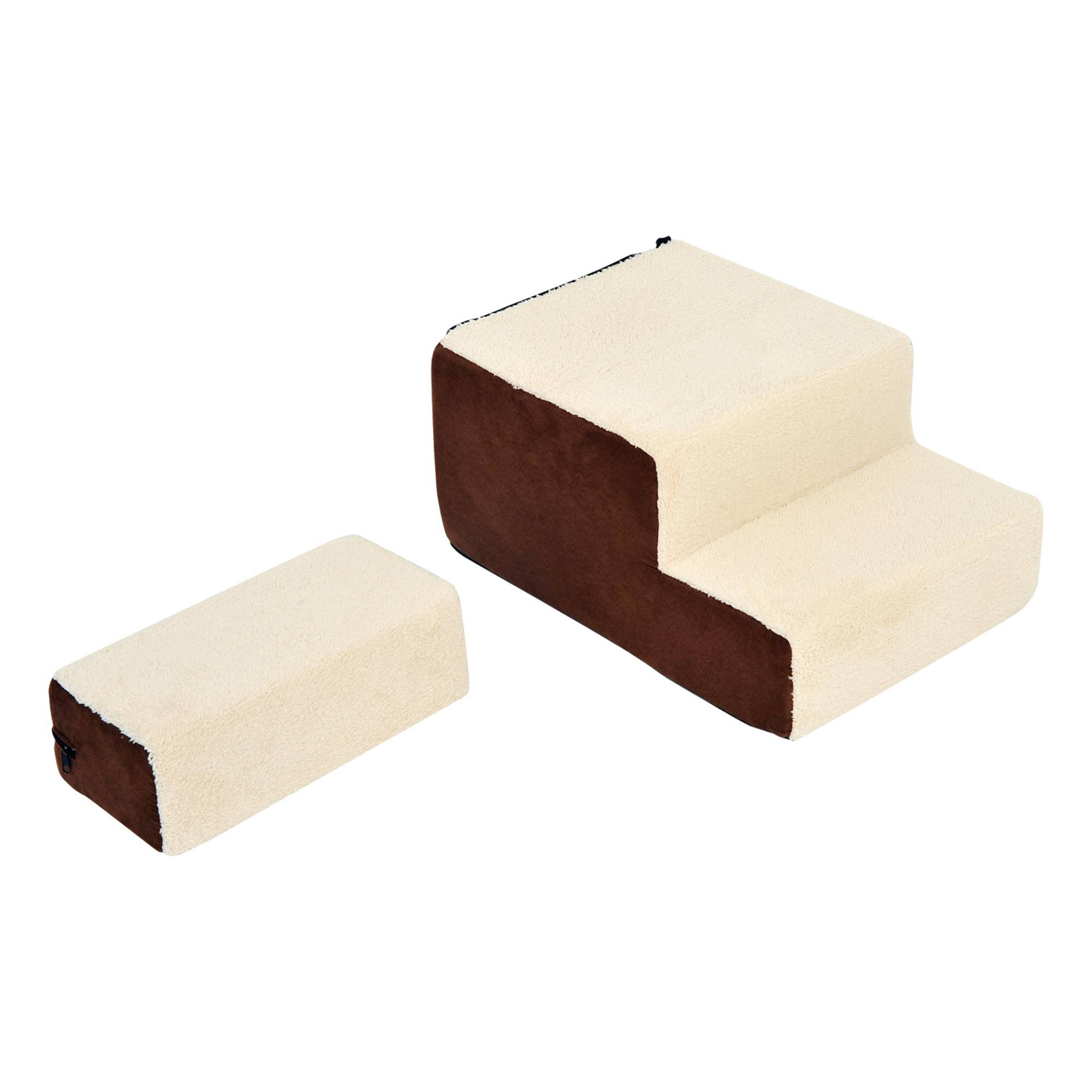 Haustiertreppe Hundetreppe Katzentreppe 3 Stufen für Katzen und Hunde Plüsch Beige 54 x 40 x 39cm