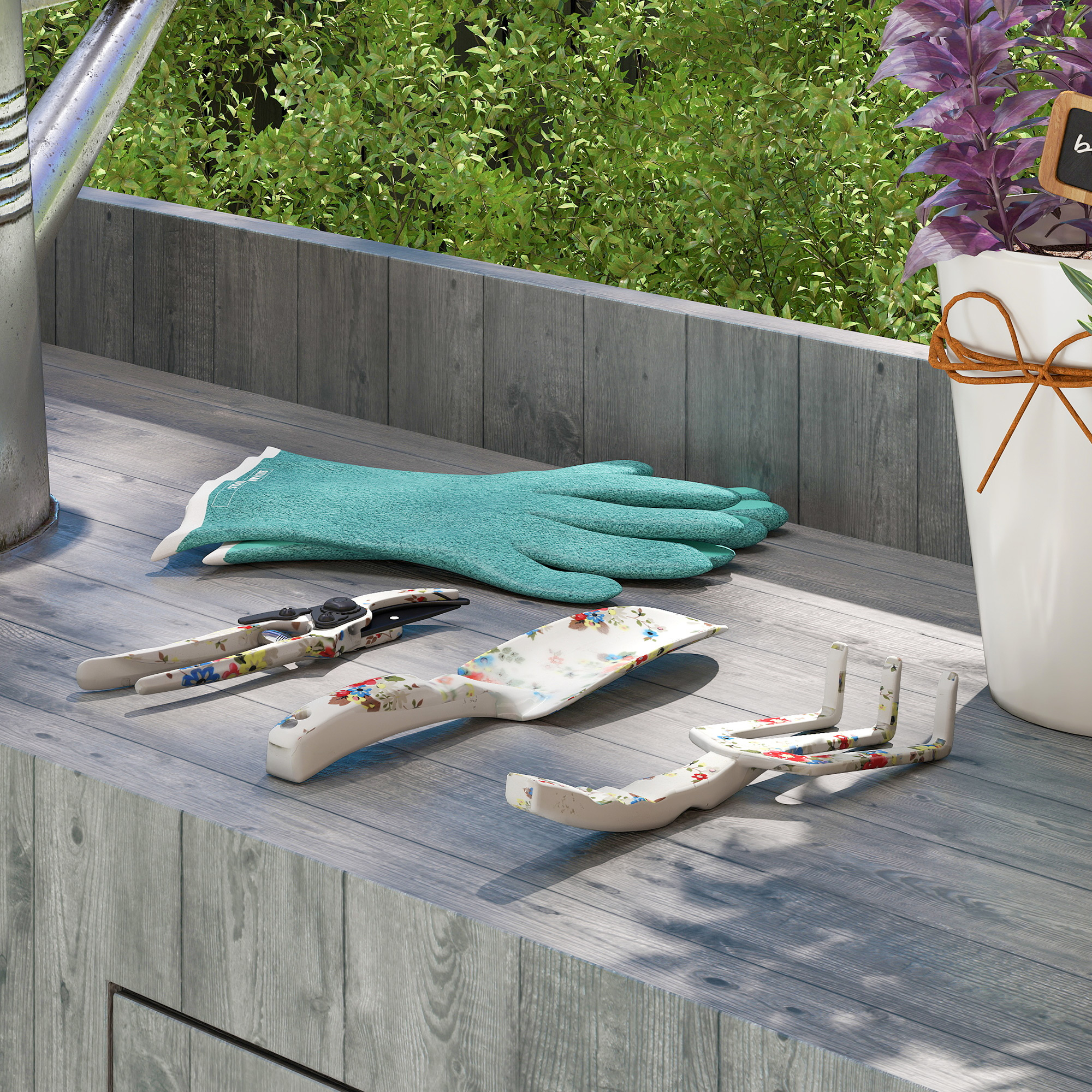 Gartenwerkzeug Set 3 Stück Garten Werkzeug aus Metall mit Blumenkelle Handrechen Gartenschere