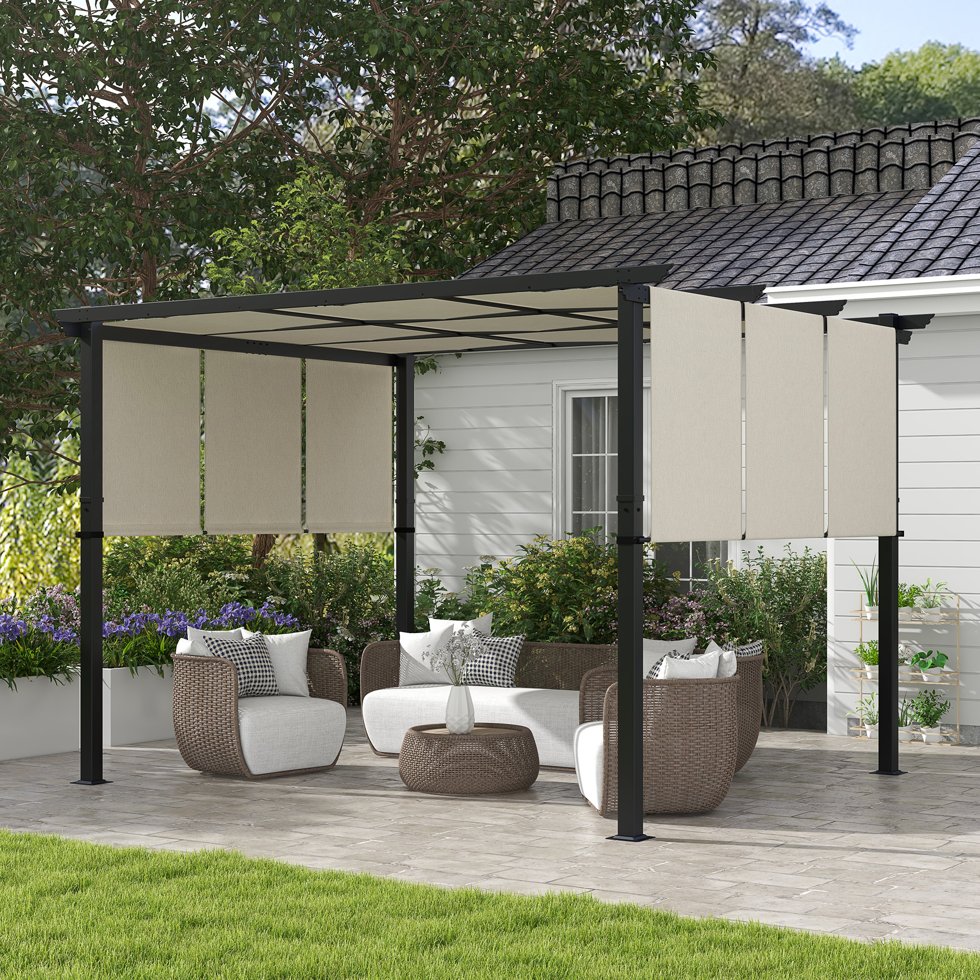 Markise Sonnenschutz. Pergola, wetterbeständig,  inkl. Befestigungsmaterial, 3 x 3,5 m, Beige