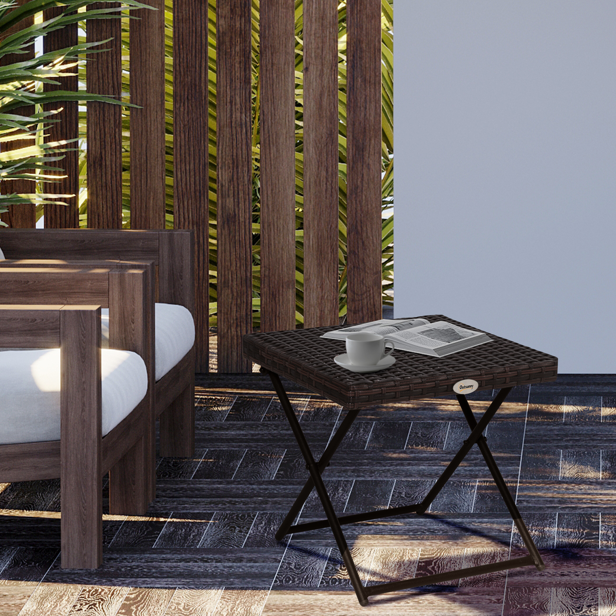 Beistelltisch aus Polyrattan klappbar Kaffeetisch Couchtisch Tablett Balkontisch Gartentisch Sofatisch Teetisch Gartenmöbel Rattantisch für Garten Terrasse Balkon, 40x40x40cm Braun
