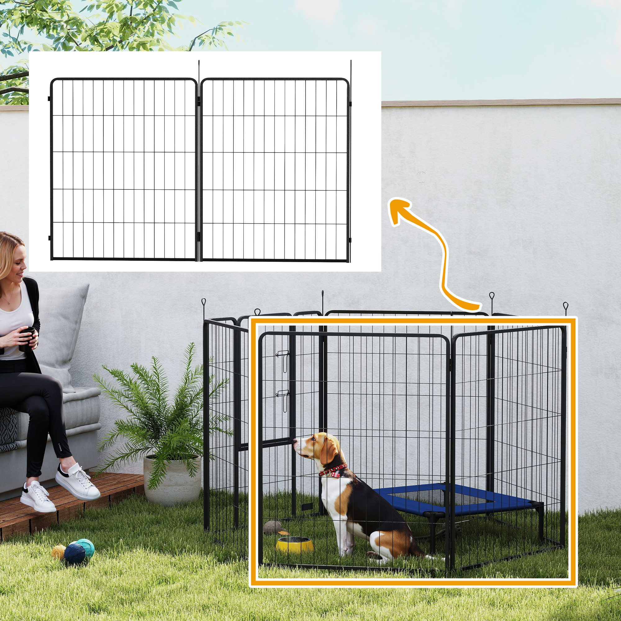 2er-Set Erweiterung für Welpengehege, Hundezaun-Paneele, Haustierspielplatz, Welpenzaun aus Stahl, Grau