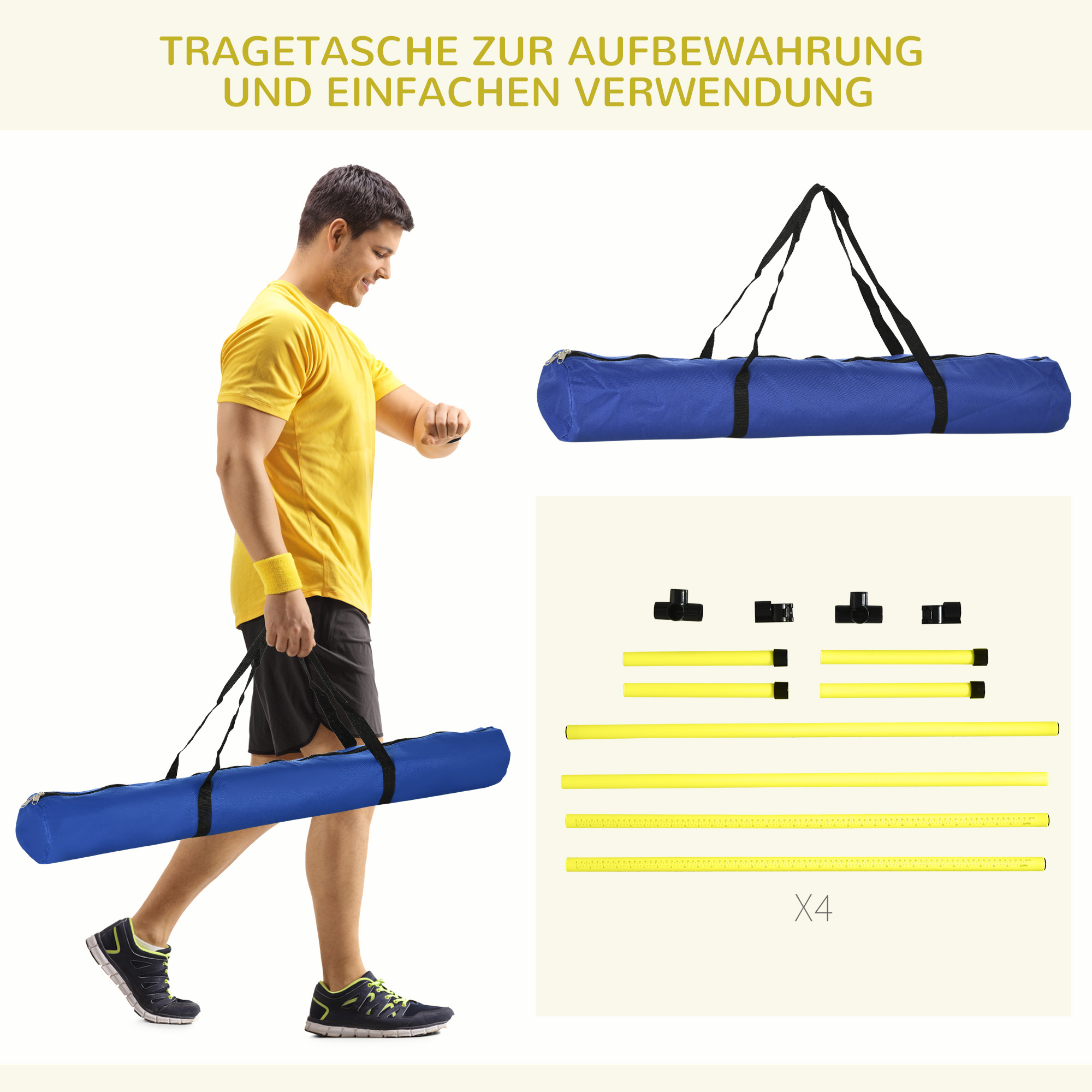 Hunde Agility-Set, Hürden/Slamonstangen/Bodenstangen, Tragetasche, robust, Gelb