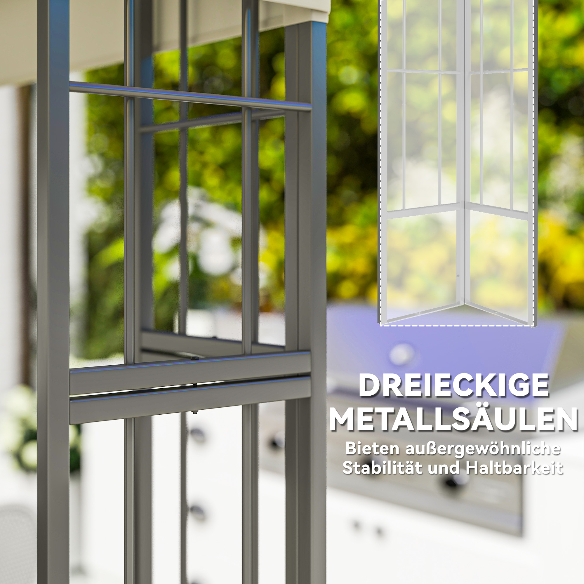 3 x 3 m Garten-Pavillon, 2-Stufen-Dach-Design, UV30+ Schutz, UV-beständig, Sonnenschutz, Metallrahmen, Cremeweiß