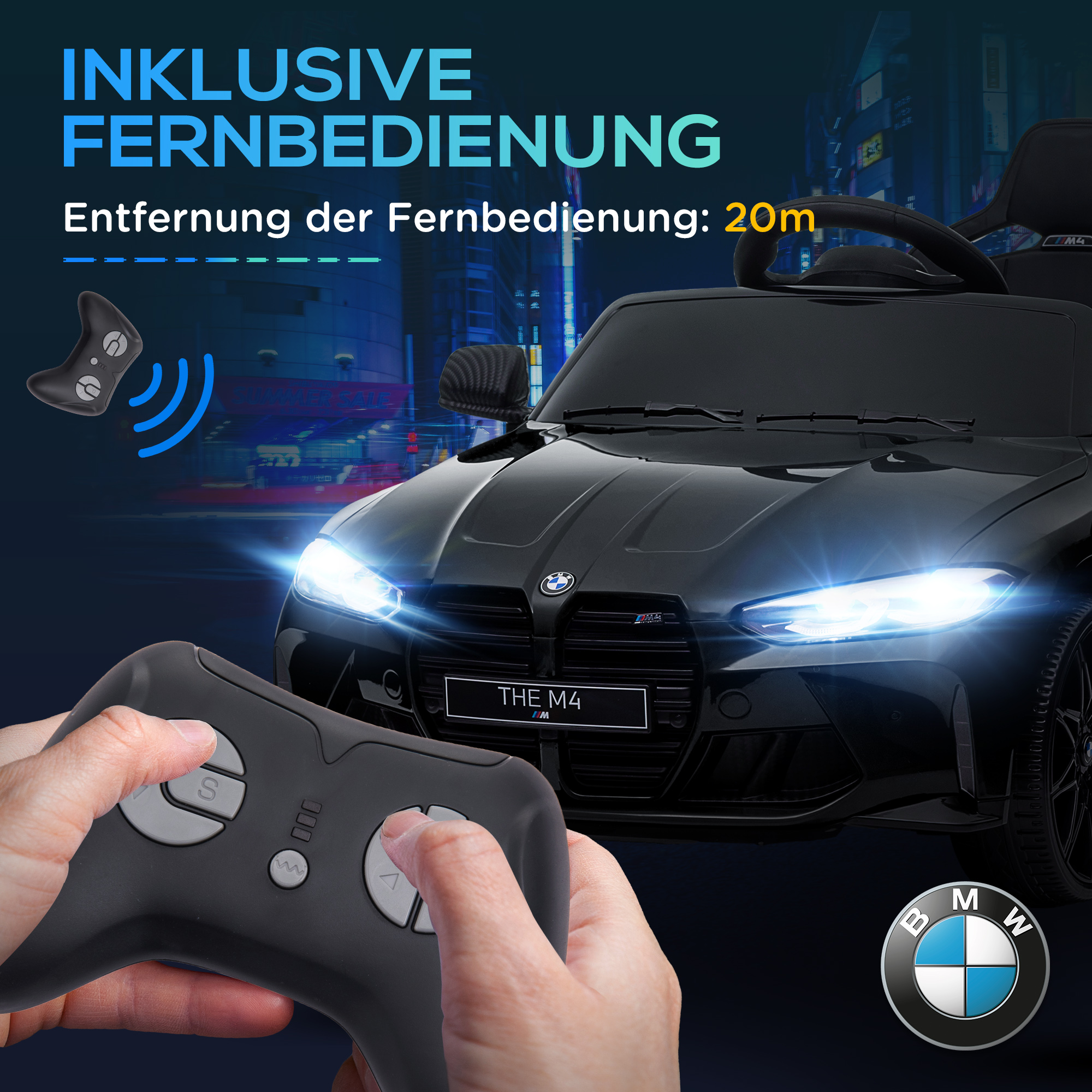Elektro-Kinderauto BMW M4, Sound & Licht, 3-5 km/h, inkl. Fernsteuerung, für 3-5 Jahre, Schwarz