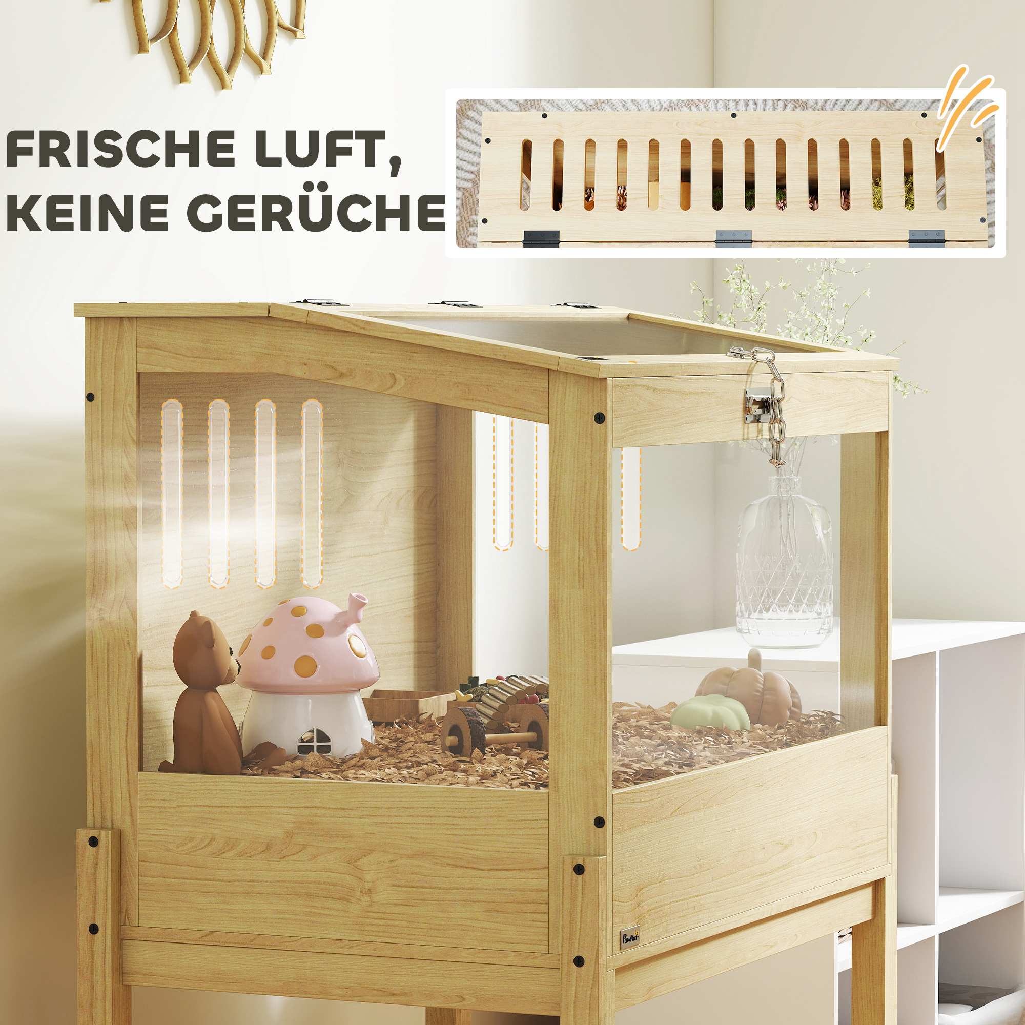 Hamsterkäfig 2 Etagen Nagerkäfig Kleintierkäfig mit klappbarem Deckel, groß 83,2 x 50 x 103 cm Naturholz