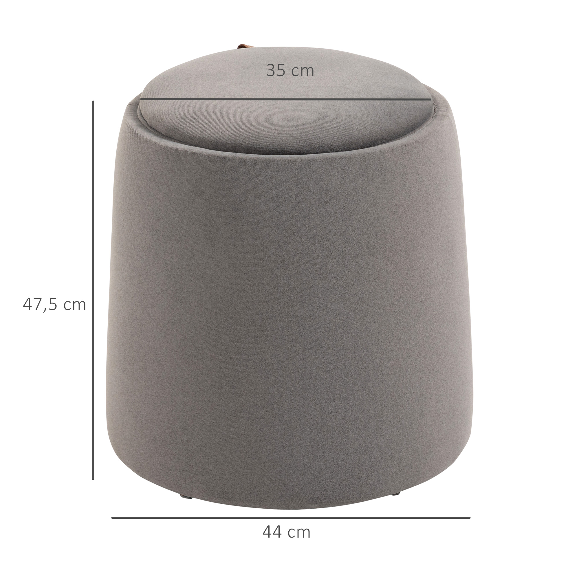 2-in-1 Hocker in Samtoptik inklusive Stauraum und abnehmbaren Deckel ?44 cm x 47,5 cm Grau