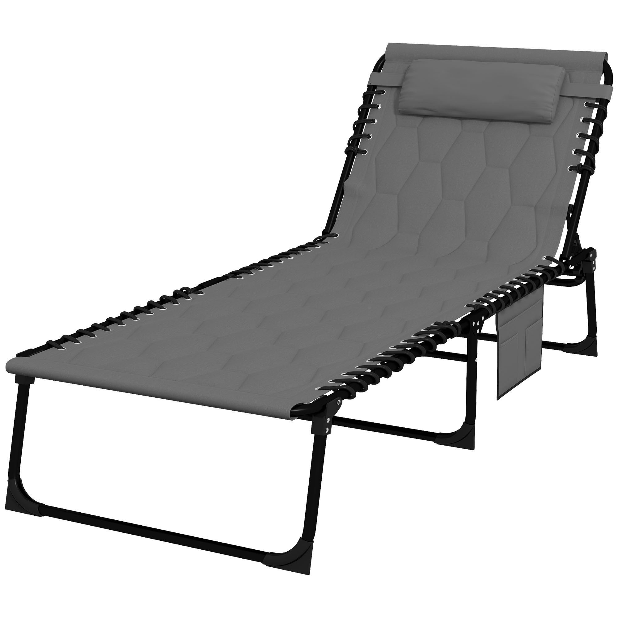 Sonnenliege Liegestuhl Gartenliege, klappbar, inkl, Kissen, wetterbeständig; 188 cm x 65 cm x 36 cm, Grau + Schwarz