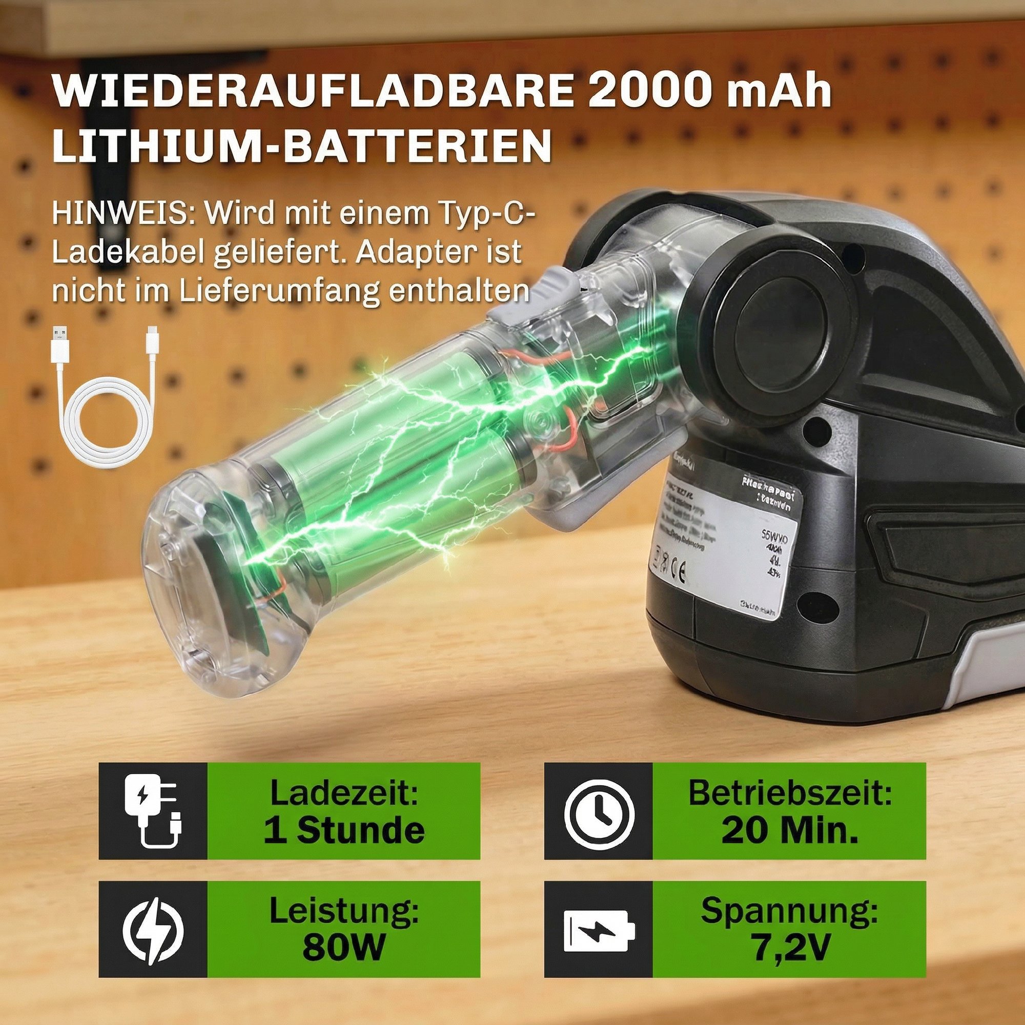 2-in-1 Elektrischer Hecken & Strauchschere mit 2 x 7,2V Wiederaufladbaren 2,0 Ah Akku, 2 Austauschbaren Klingen Schwarz