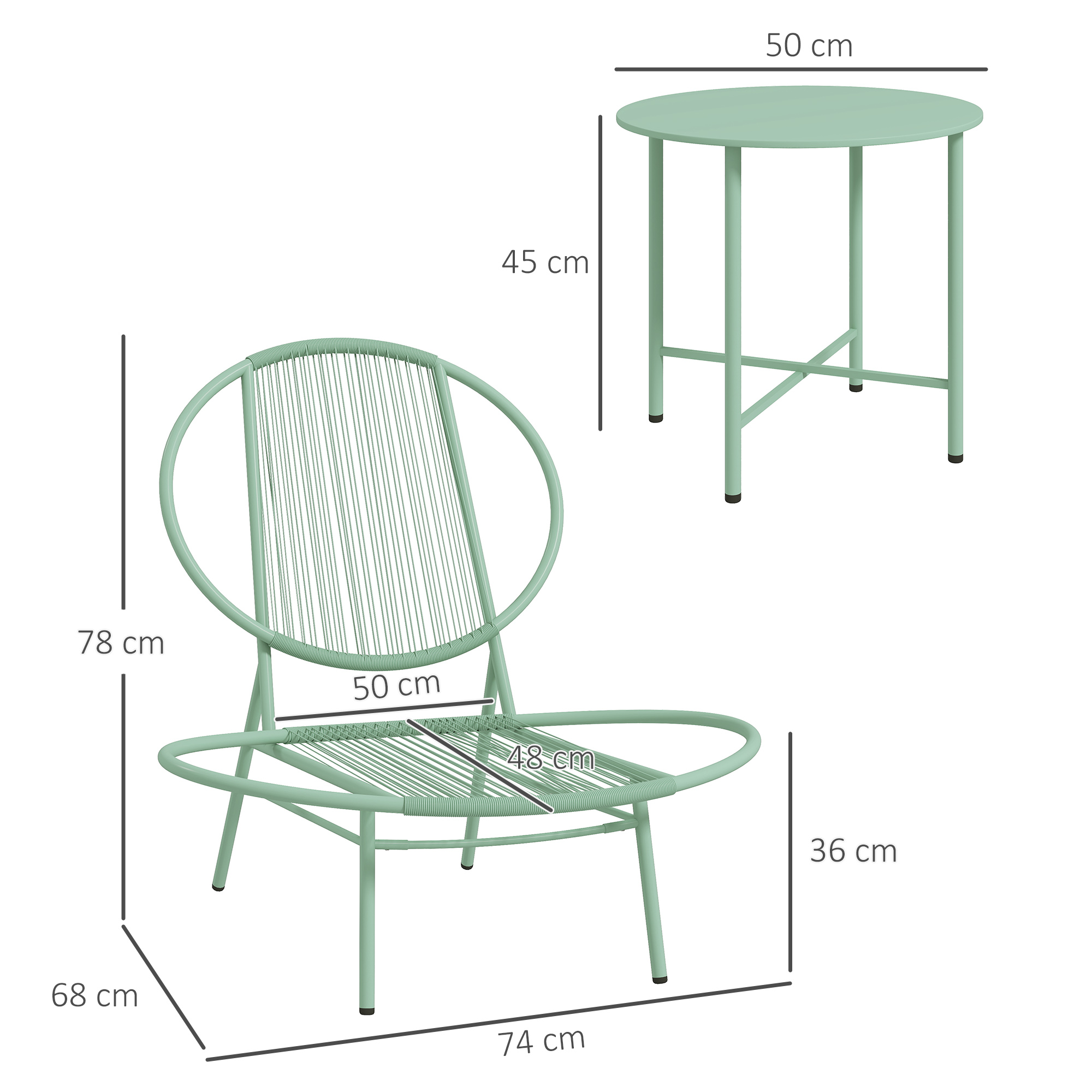 Bistro-Set 3-teilig aus Polyrattan Wetterfest Gartenmöbel Set mit Bistrotisch Muschelförmige Gartenstühlen Grün