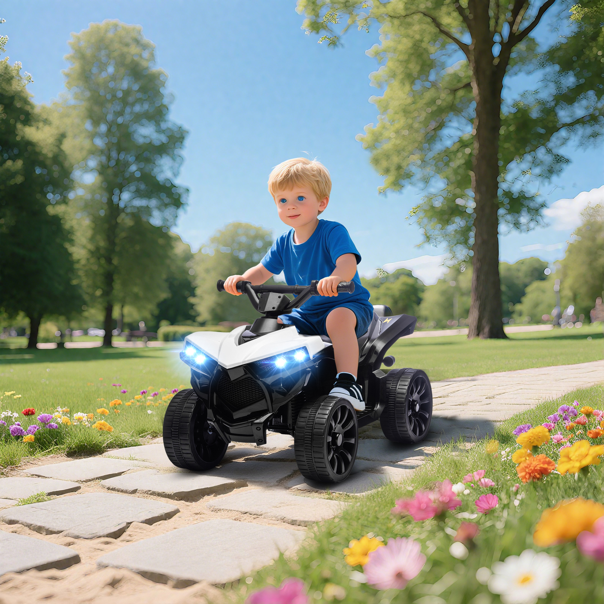 Kinder Quad Elektro 6V Kinderquad mit Vorwärts-, Rückwärtsfunktion, Musik, LED-Scheinwerfer Weiß