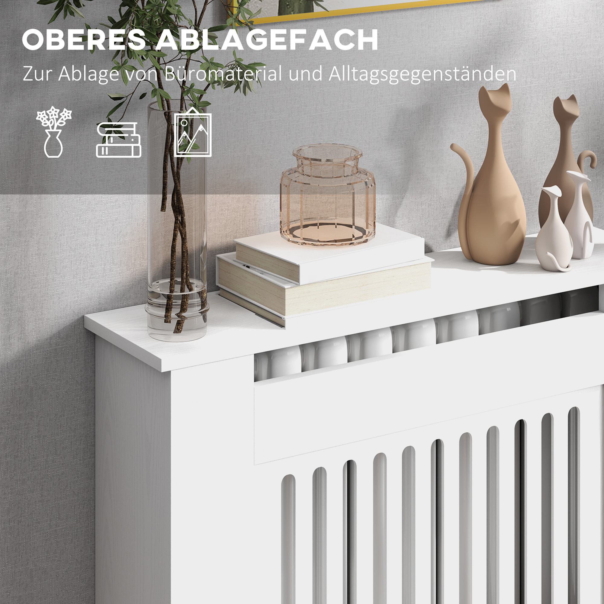 Heizkörperverkleidung, Heizungsabdeckung, 78 x 19 x 81cm, Heizkörper-Abdeckung für Schlafzimmer, Wohnzimmer, MDF, Weiß