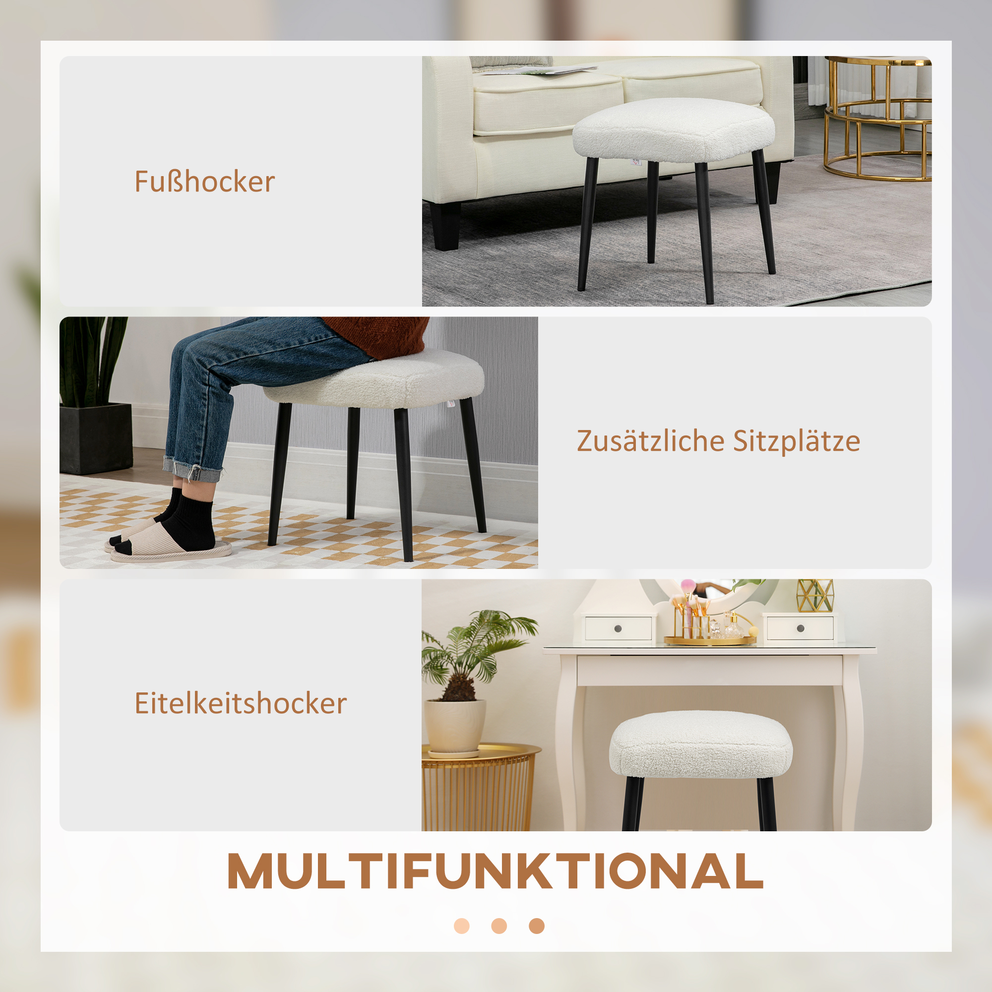 Hocker, Sitzhocker, Kaschmir-Optik, Fußhocker, Creme-Weiß